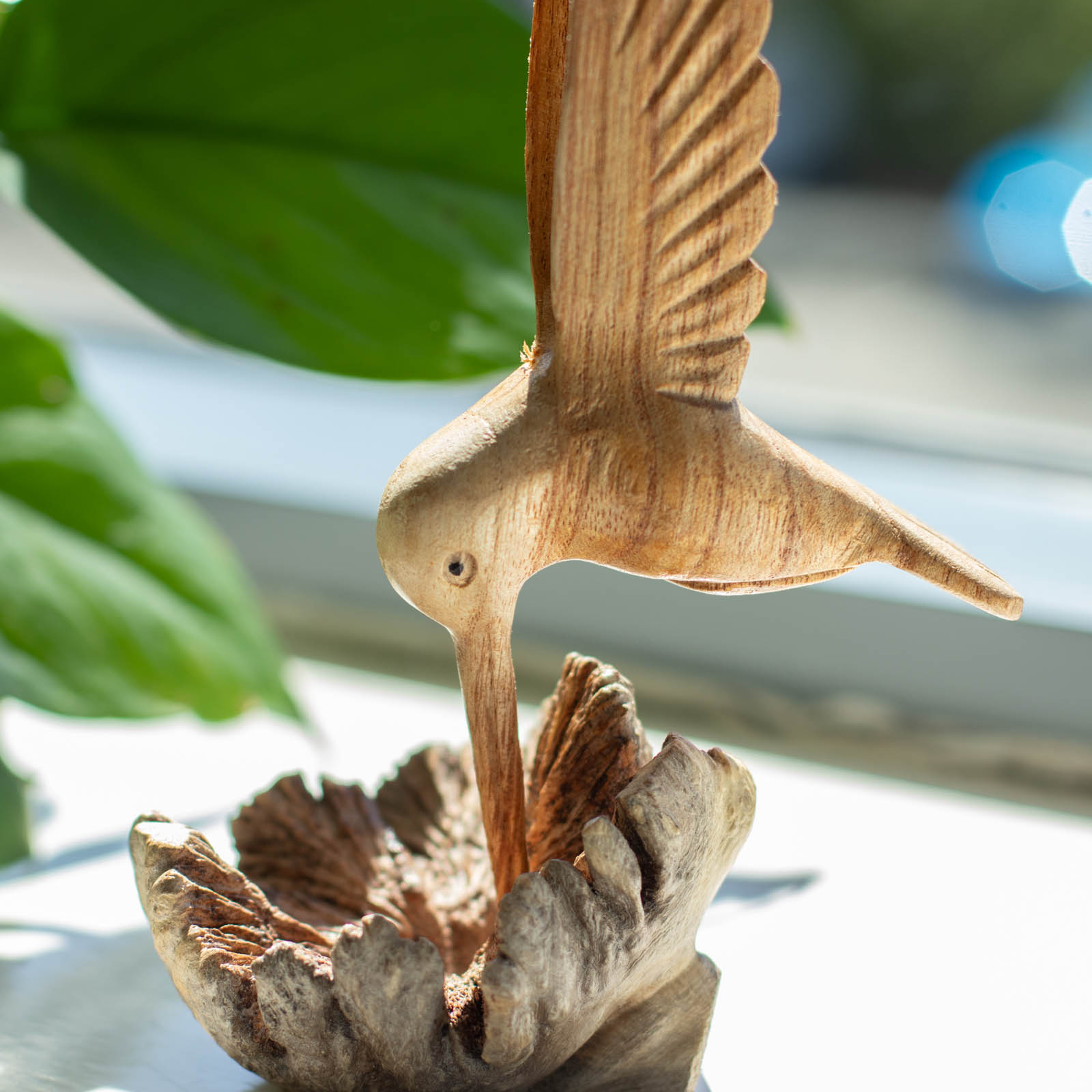 Nectar Drinking Hummingbird Handmade Parasite Wood Carving2