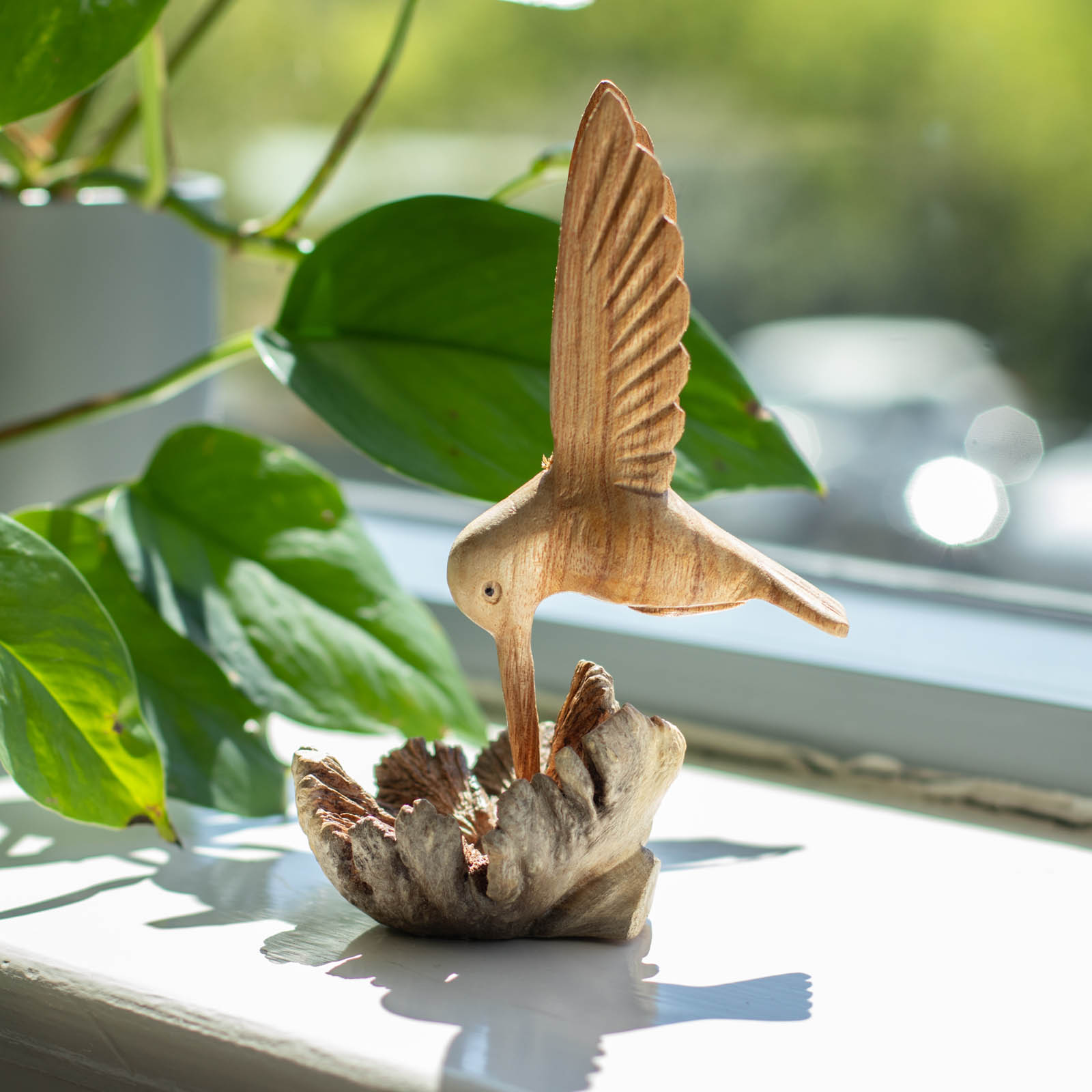 Nectar Drinking Hummingbird Handmade Parasite Wood Carving3