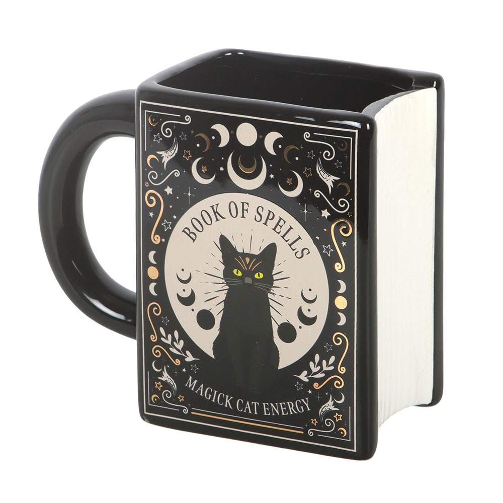 Black Cat 'Book of Spells' Shaped Mug (450ml)