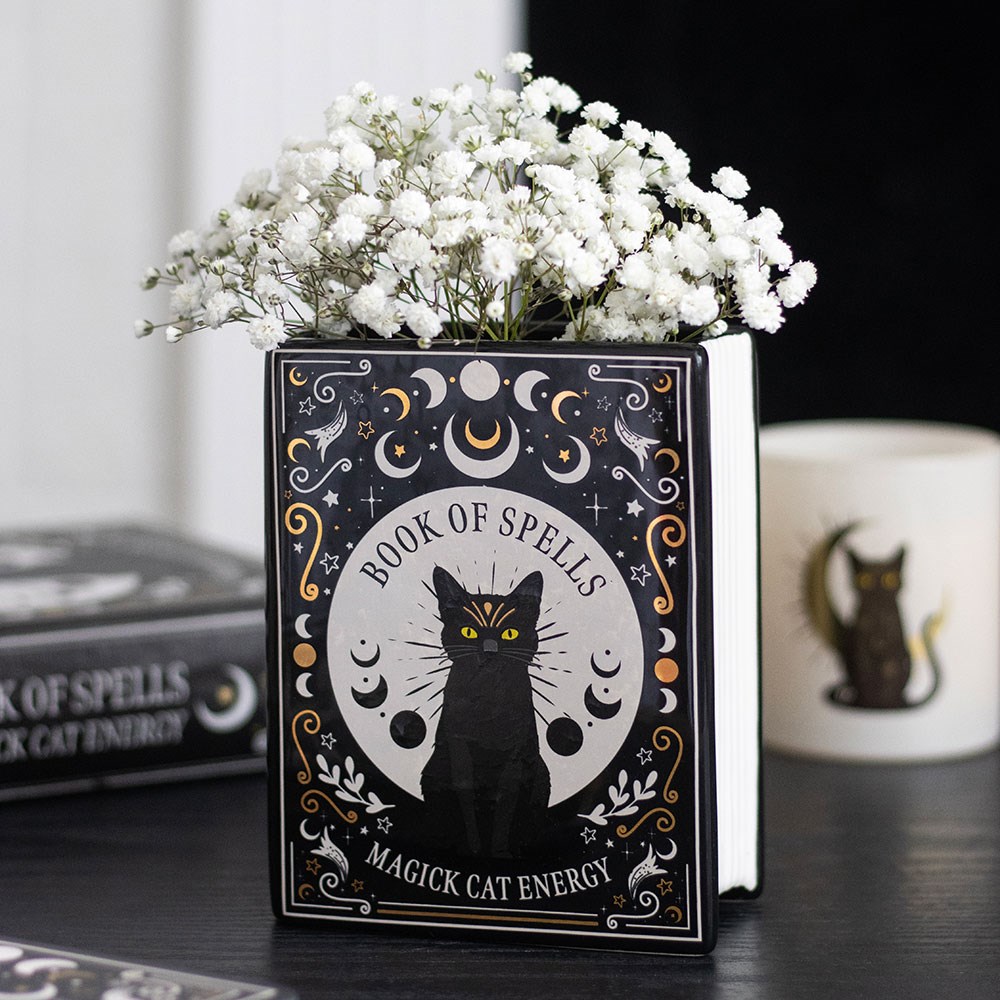 Black Cat 'Book of Spells' Shaped Flower Vase2