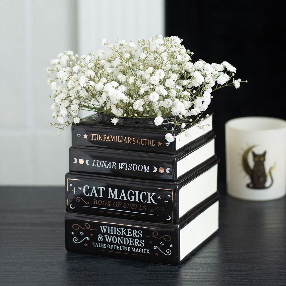 Black Cat Magick Book Stack Flower Vase3