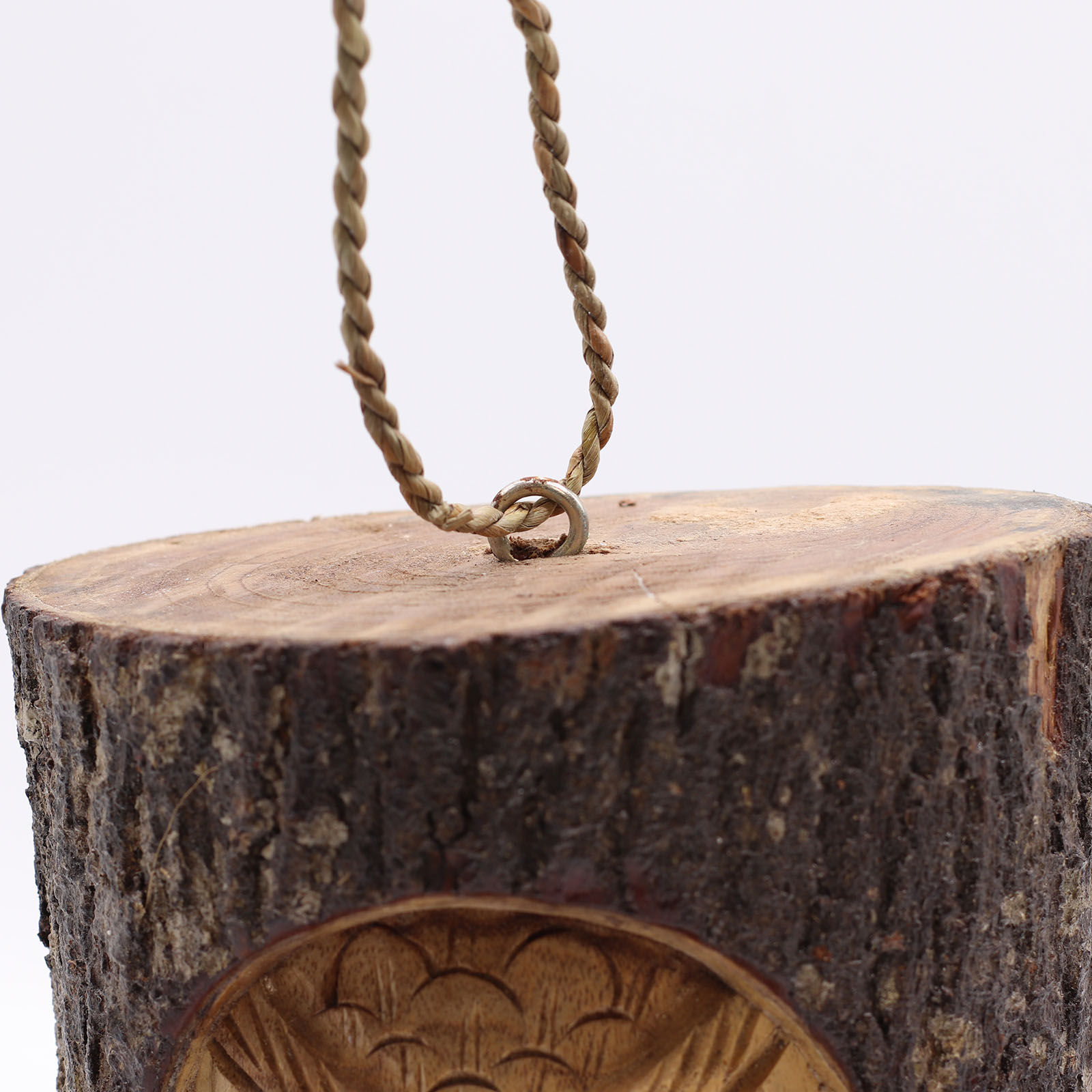 Hand-Carved Wooden Wise Owl Bird House - Natural Tree Trunk Design3