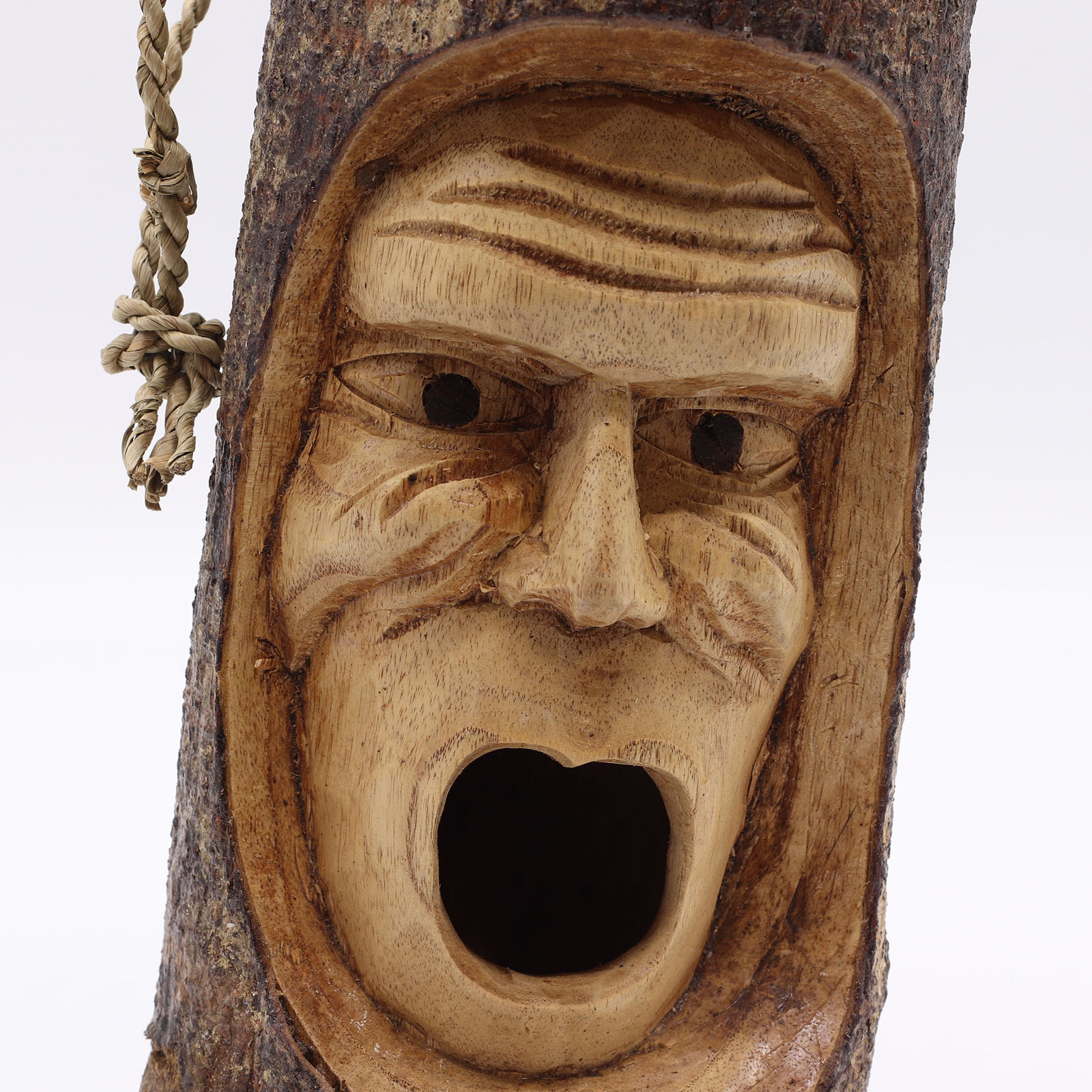 Hand-Carved Grumpy Old Man Bird House - Jempinis Wood Tree Trunk Design1