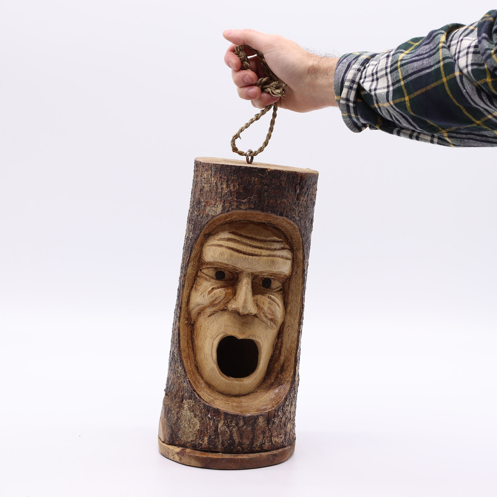 Hand-Carved Grumpy Old Man Bird House - Jempinis Wood Tree Trunk Design2
