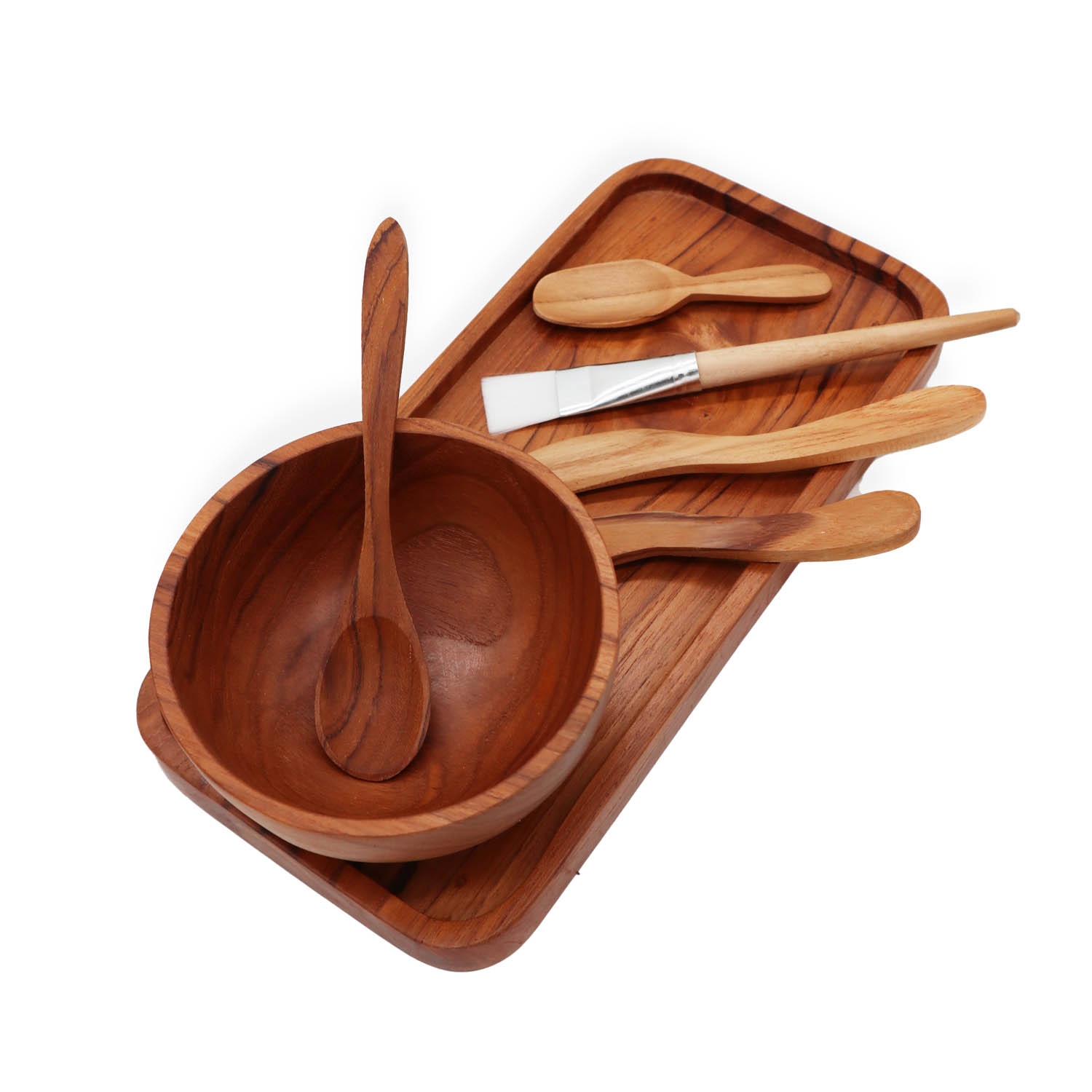 Handcrafted Natural Teak Wood Spa Clay & Wax Application Set1