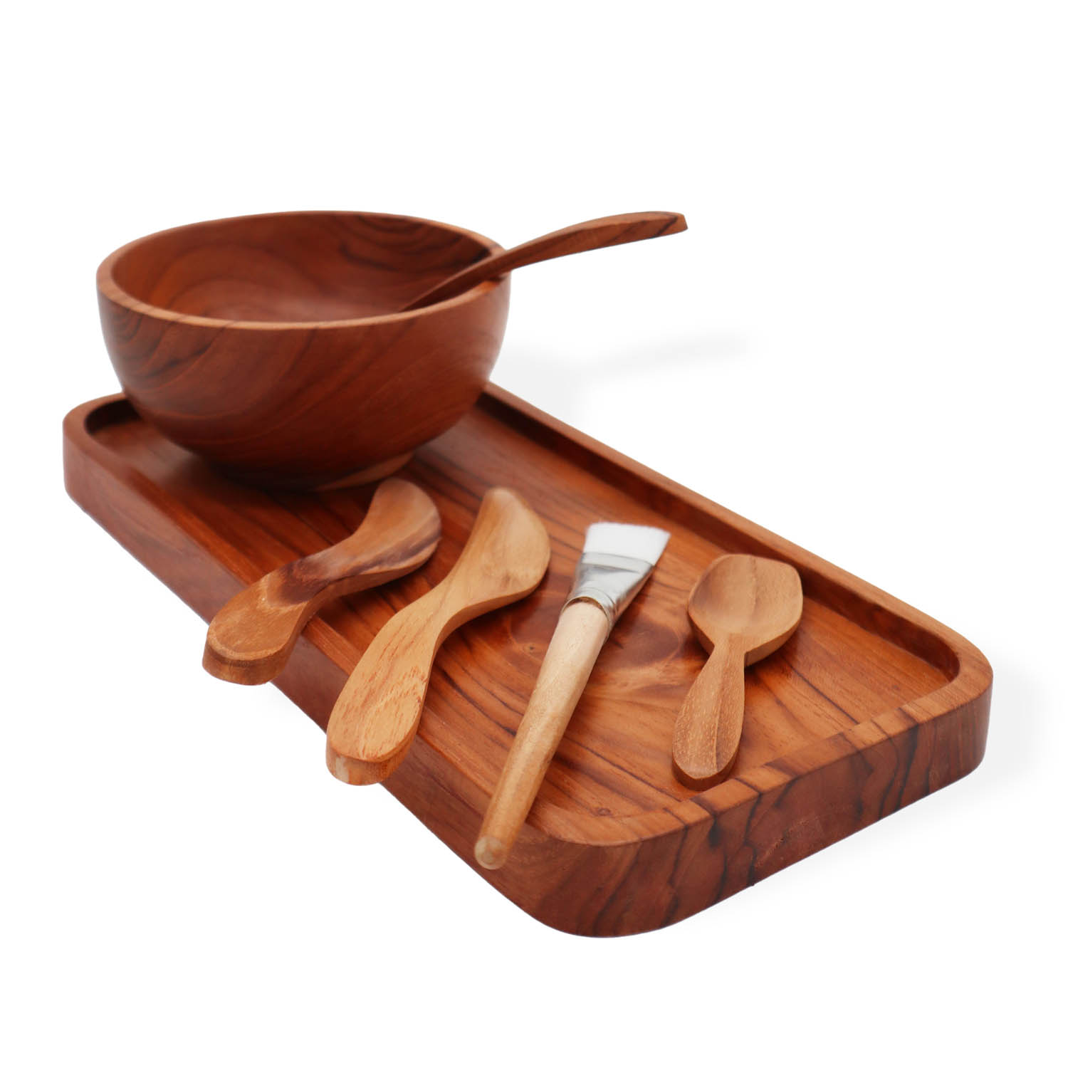 Handcrafted Natural Teak Wood Spa Clay & Wax Application Set2