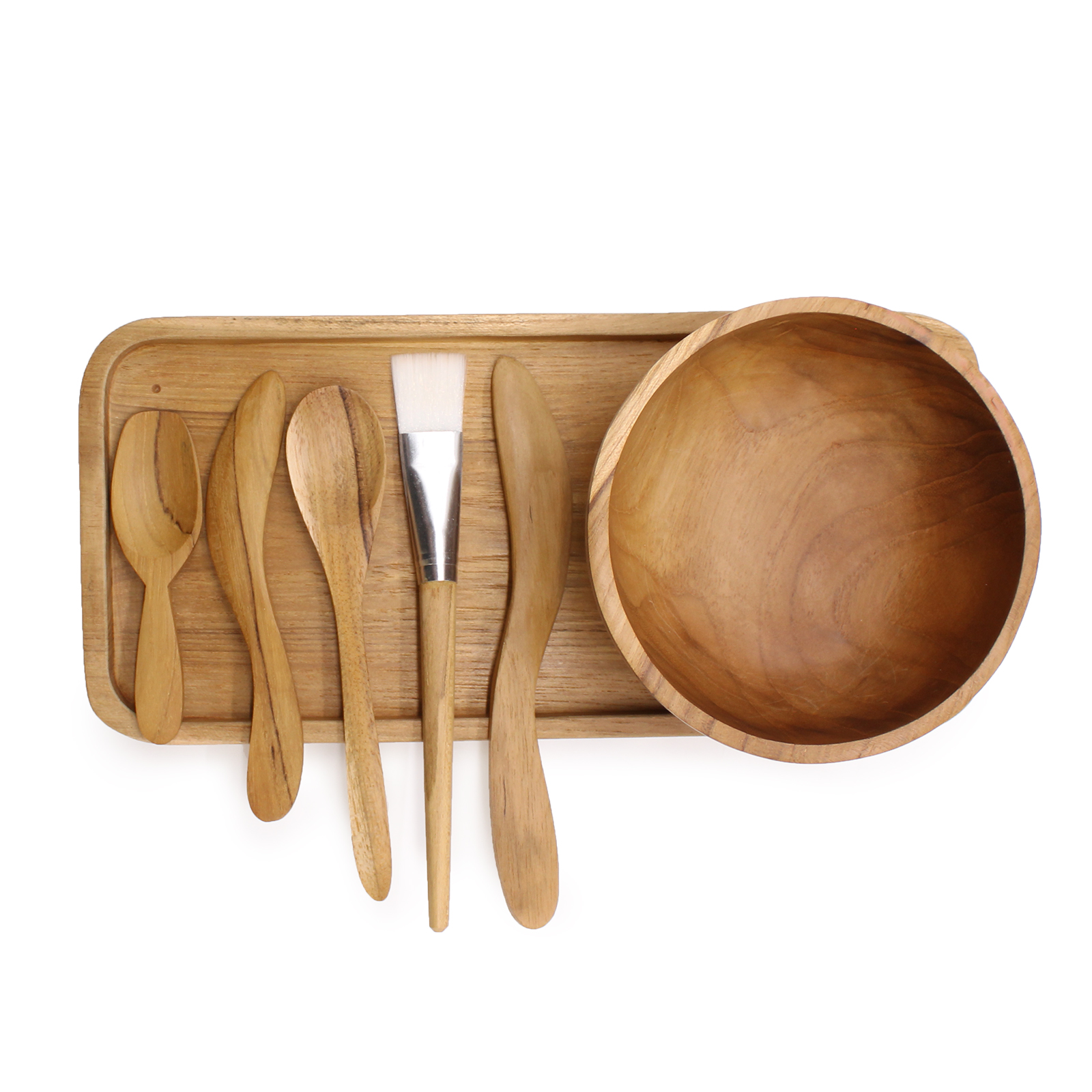 Handcrafted Natural Teak Wood Spa Clay & Wax Application Set3