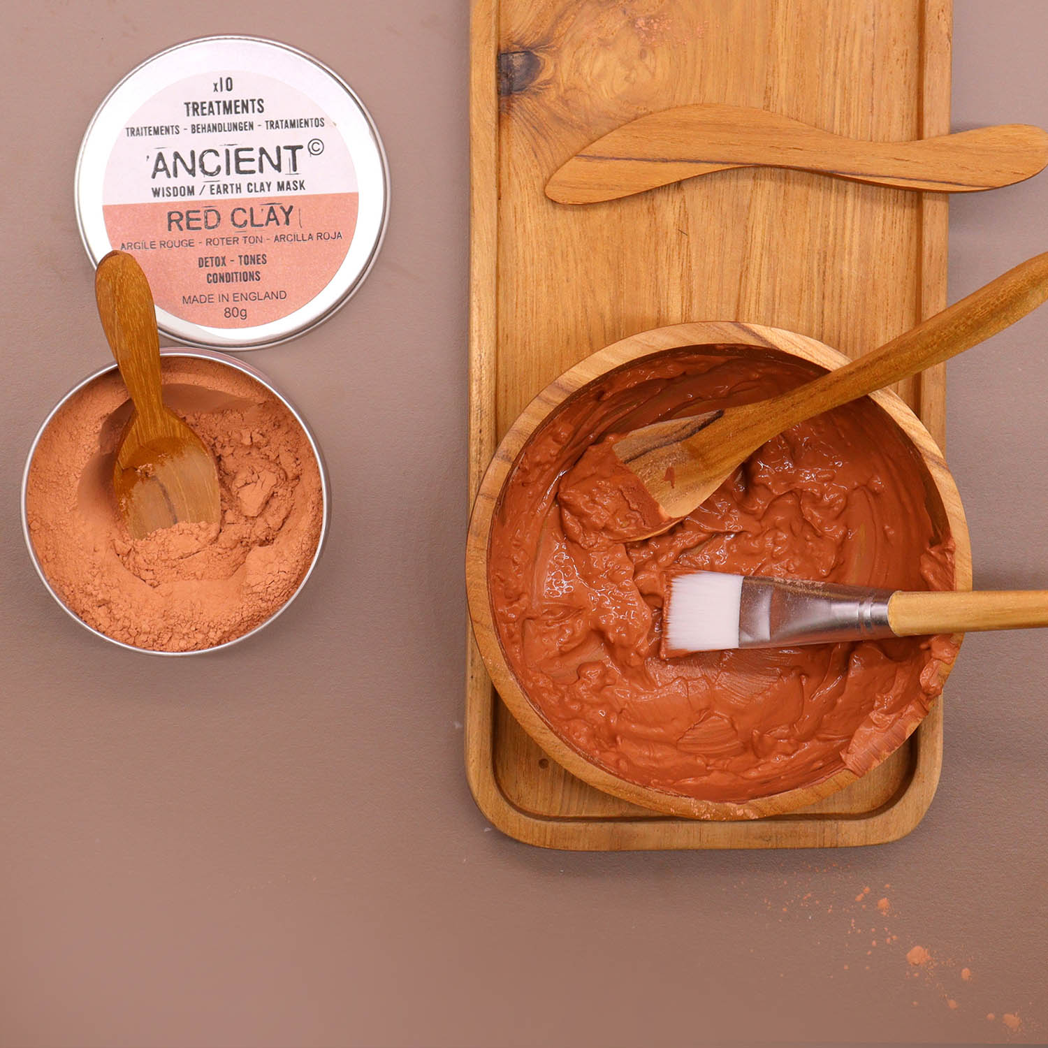 Handcrafted Natural Teak Wood Spa Clay & Wax Application Set5