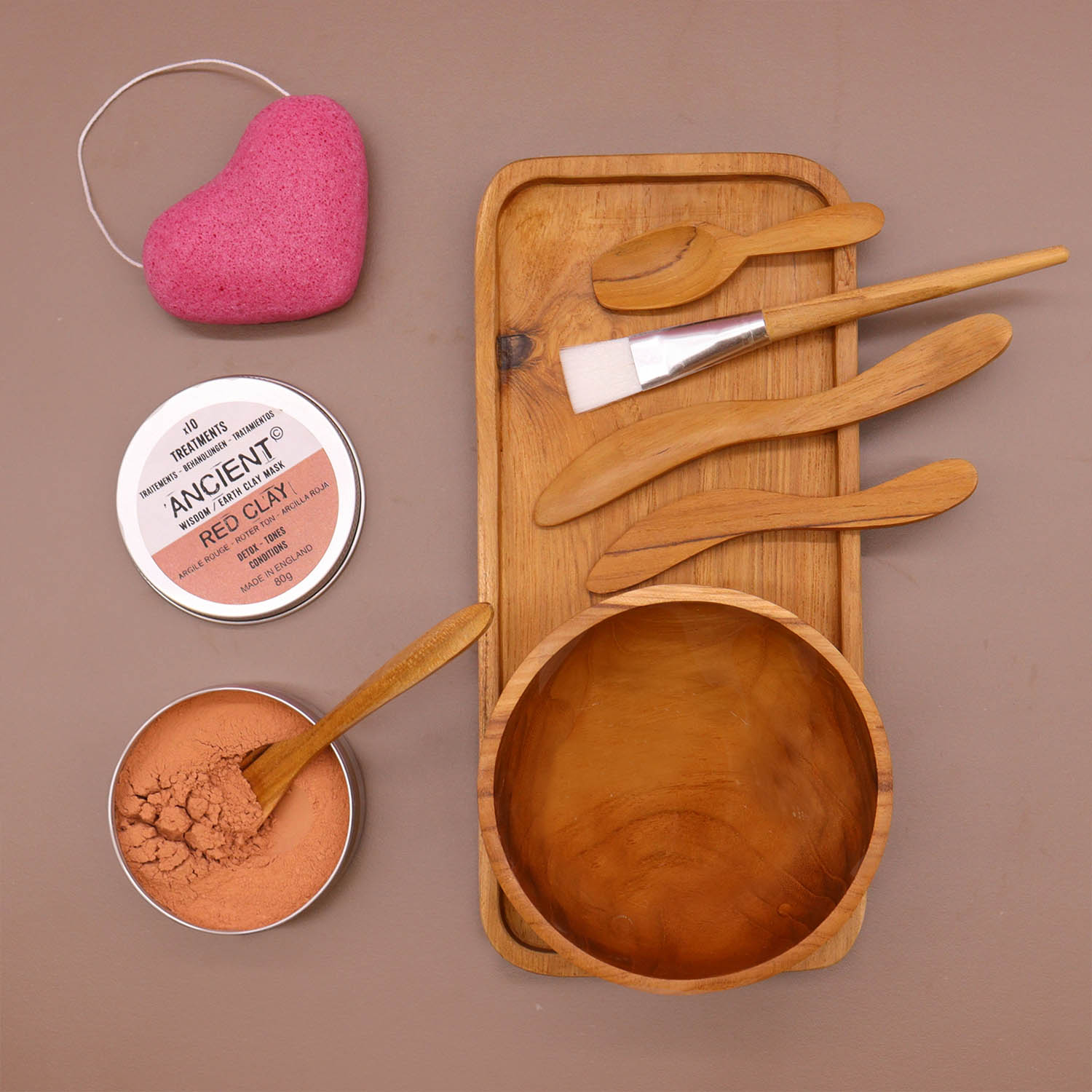 Handcrafted Natural Teak Wood Spa Clay & Wax Application Set6