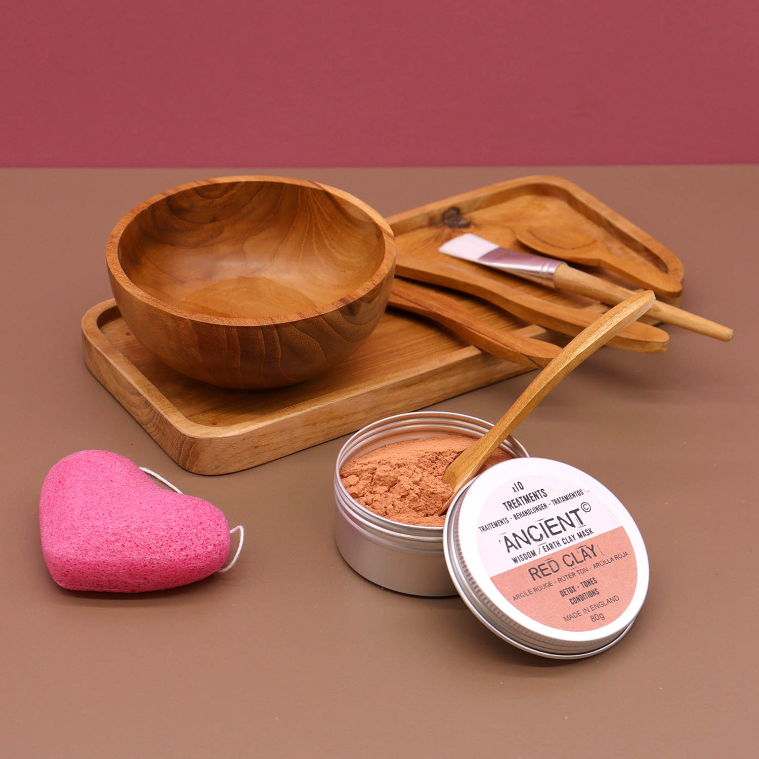 Handcrafted Natural Teak Wood Spa Clay & Wax Application Set7