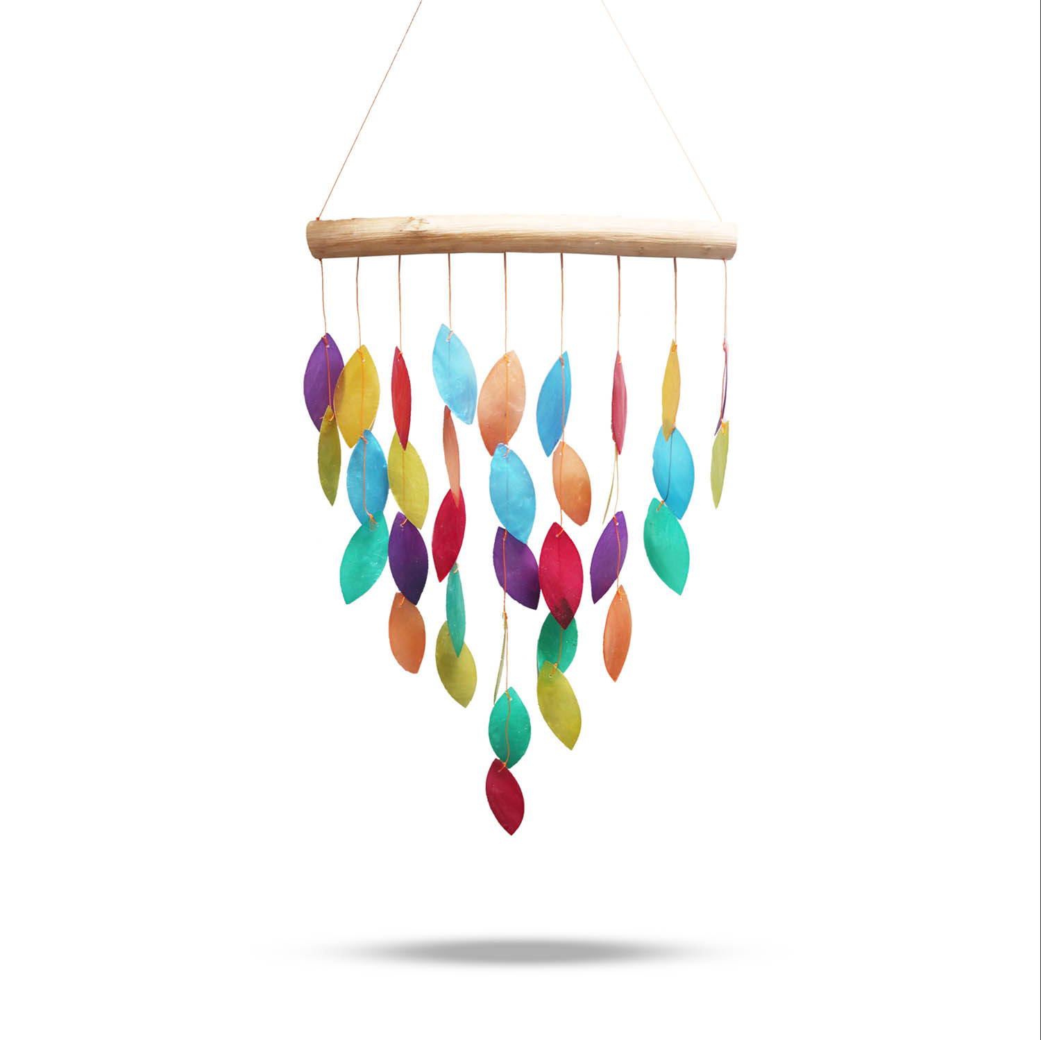 Rainbow Leaf Capiz Shell & Driftwood Wind Chime1