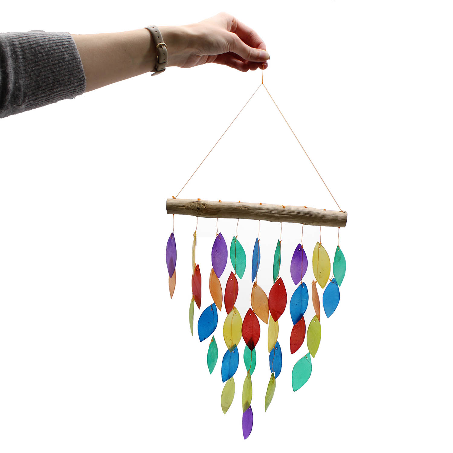 Rainbow Leaf Capiz Shell & Driftwood Wind Chime2