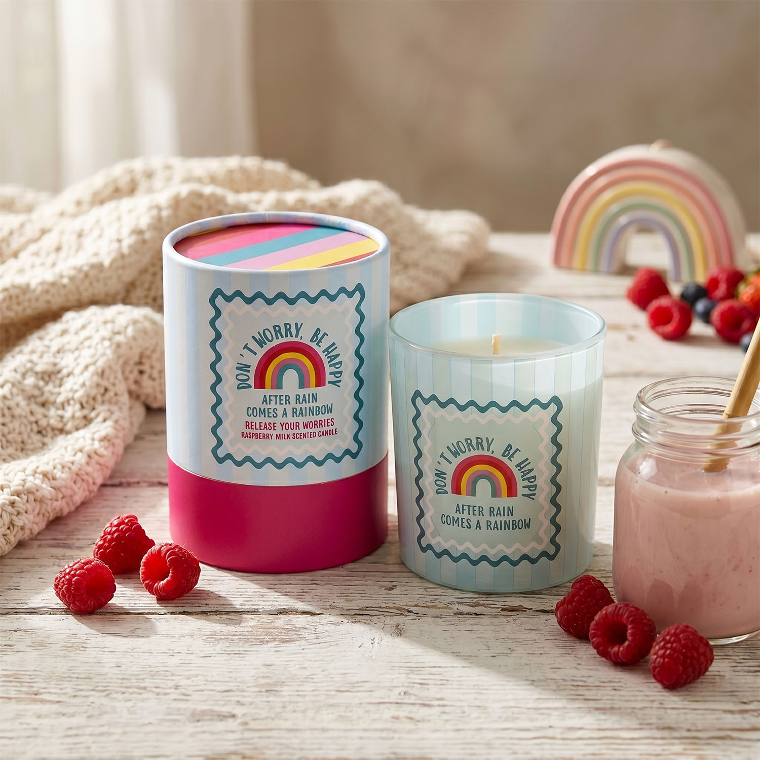 Don't Worry Be Happy - Raspberry Milk Scented Candle1