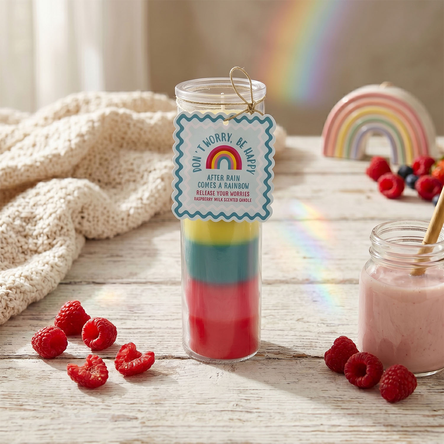 Don't Worry Be Happy - Raspberry Milk Scented Tube Candle1
