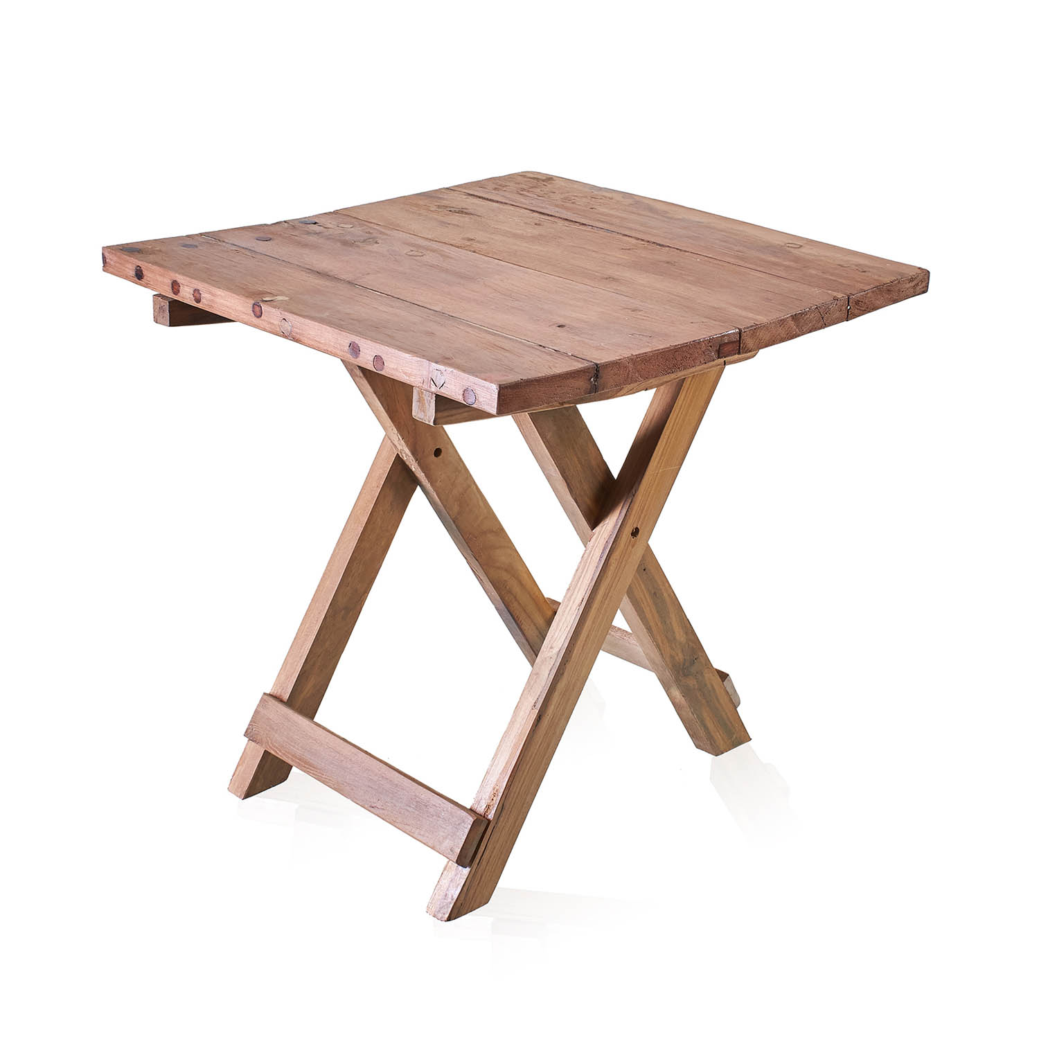Rustic Upcycled Teak Wood Square Folding Coffee Table - 50cm