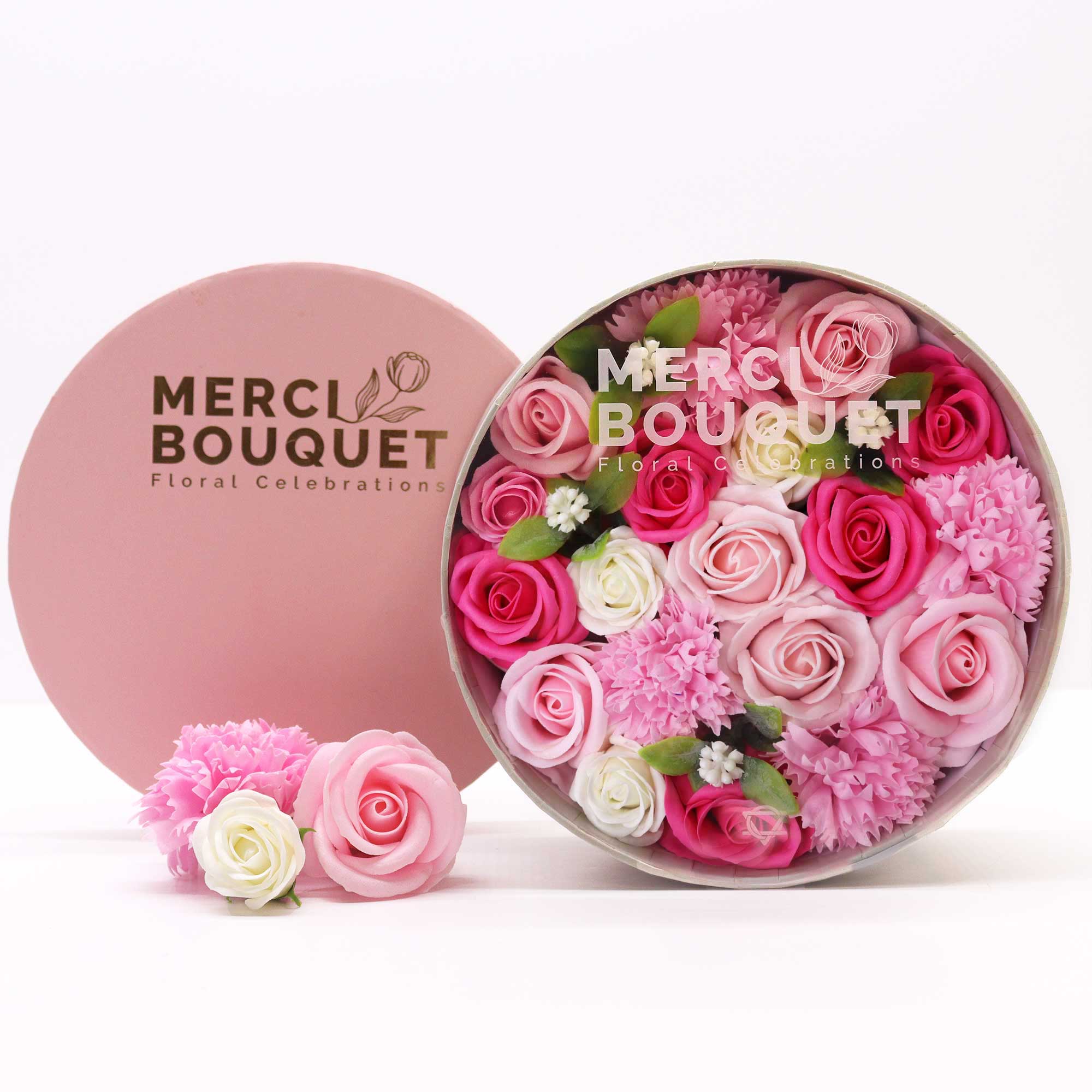 Merci Bouquet Soap Flower Round Gift Box – Baby Blessings in Pinks