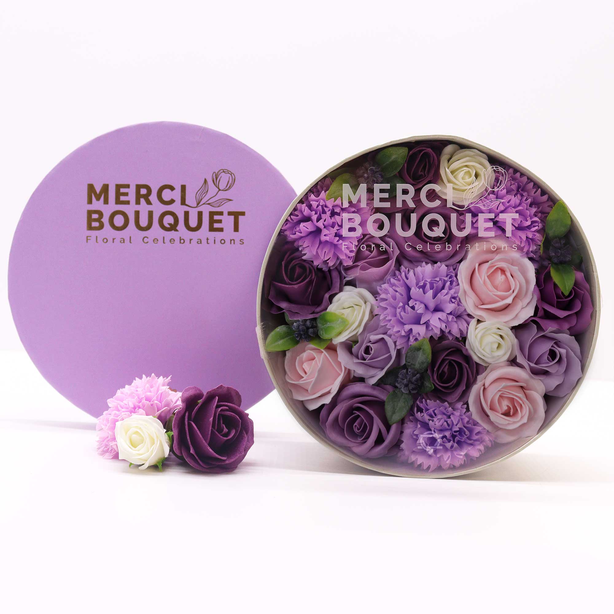 Merci Bouquet Soap Flower Gift Box - Lavender Rose & Carnation