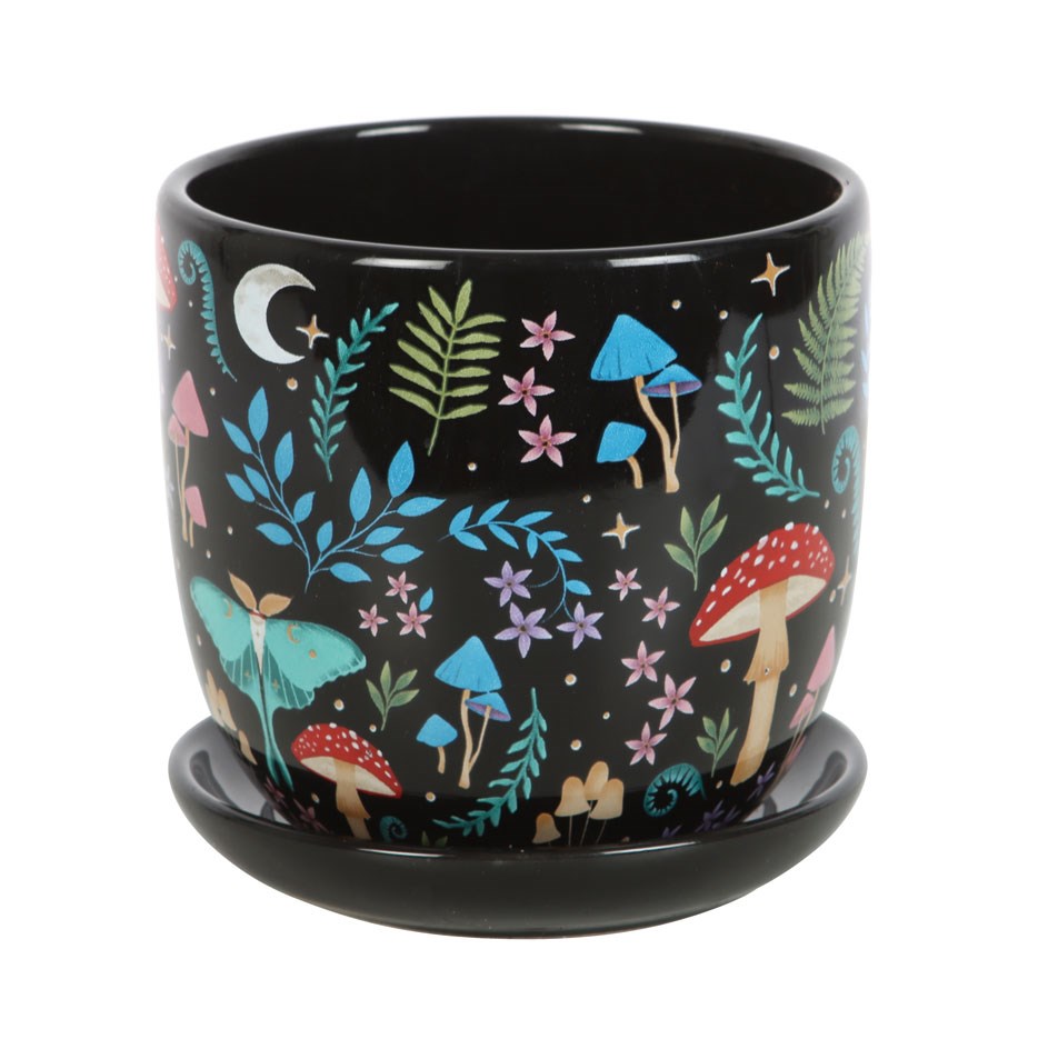 Dark Forest Print Ceramic Plant Pot with Saucer1
