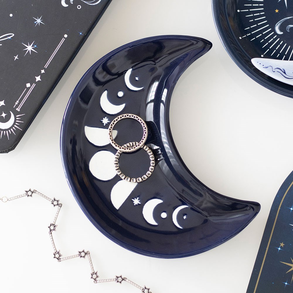 Blue Moon Phase Crescent Ceramic Trinket Dish