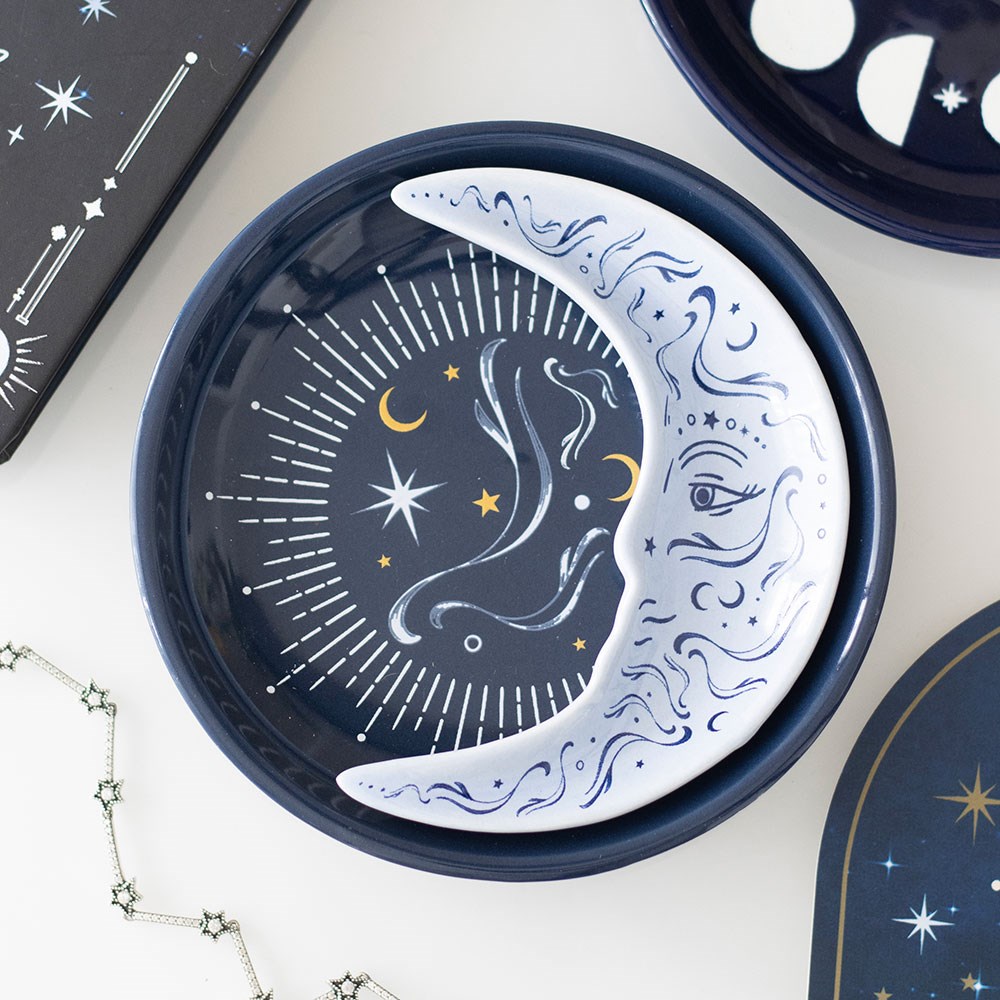Two-Piece Blue Mystical Moon Stacking Trinket Dish