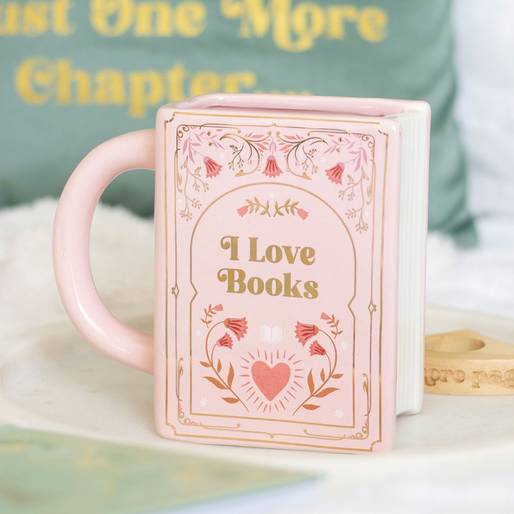 "I Love Books" Pink Book-Shaped Mug (450ml)