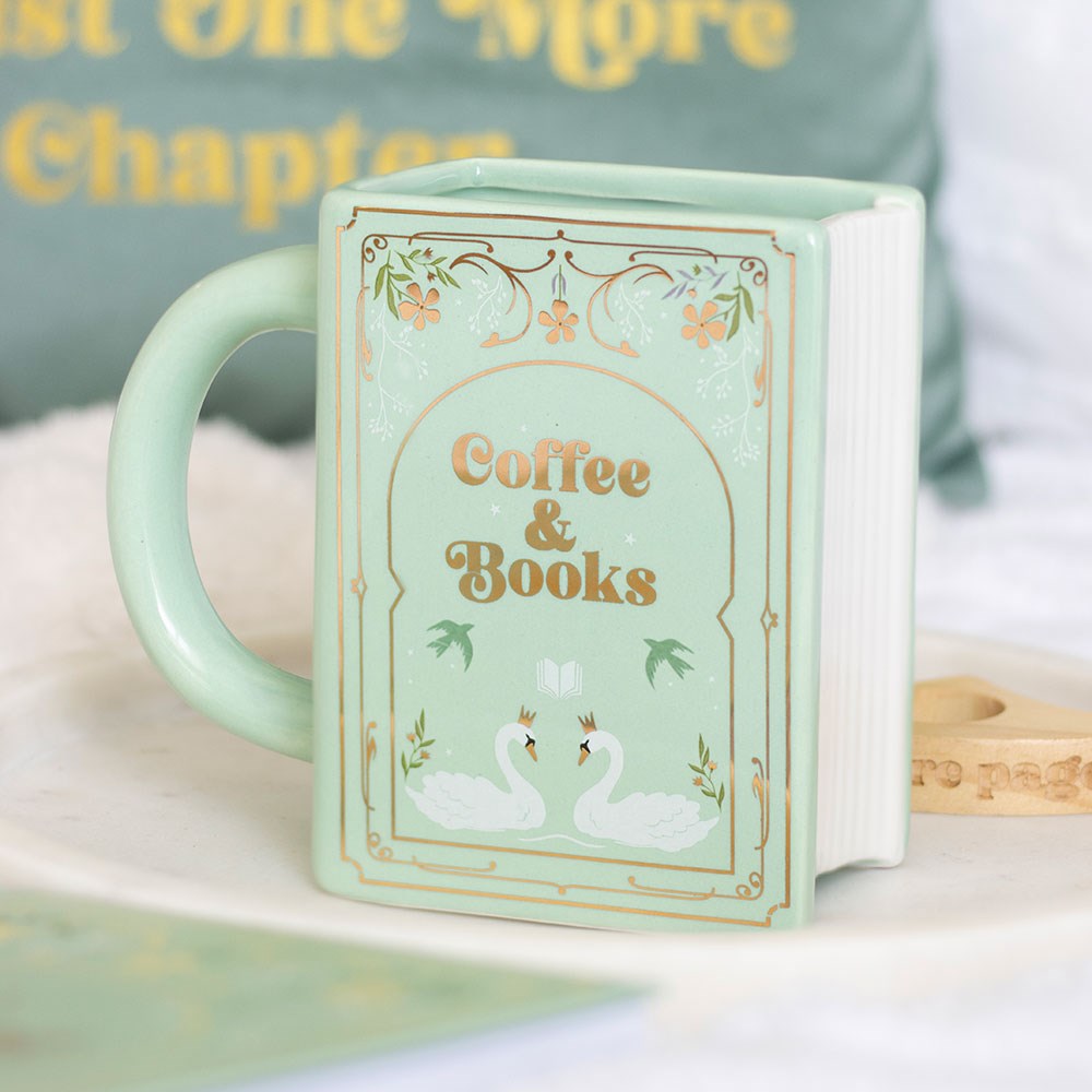 "Coffee & Books" Green Book-Shaped Mug (450ml)