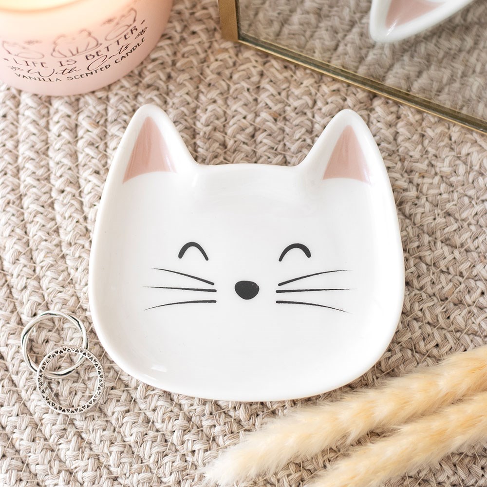 White Cat Face Ceramic Trinket Dish & Jewellery Tray