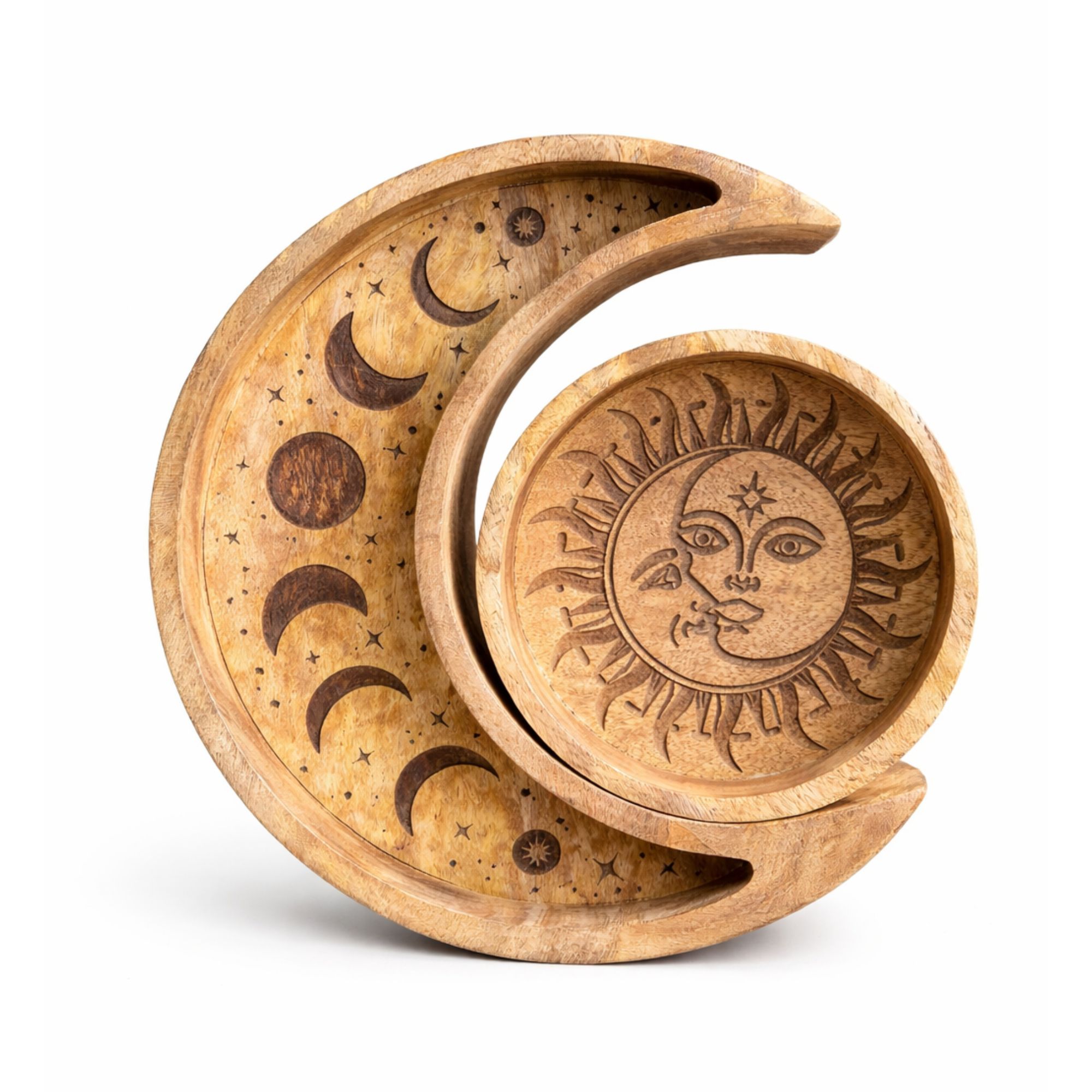 Celestial Sun & Crescent Moon Mango Wood Nesting Tray Set3