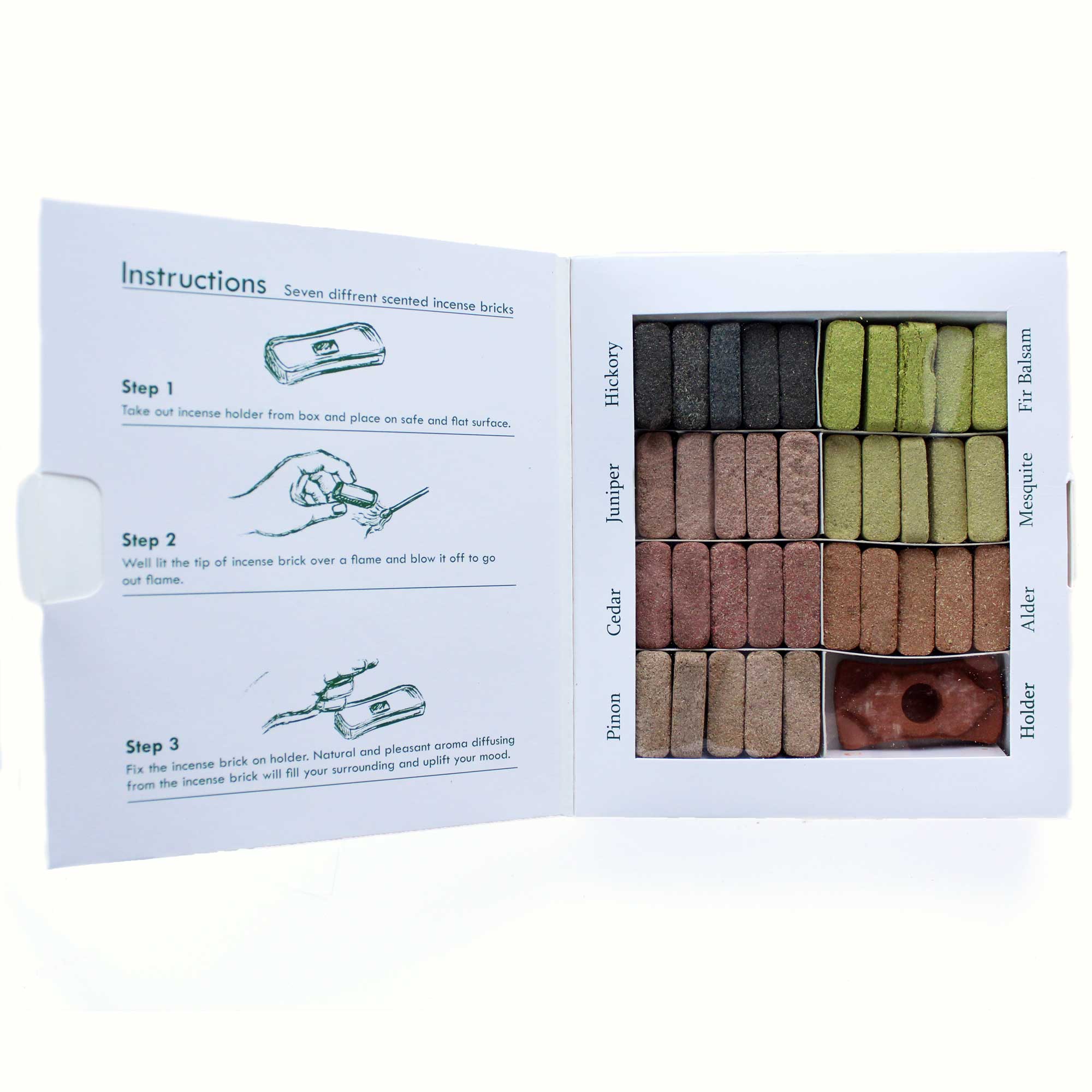 Ishom Earthy Himalaya Resin Incense Bricks Set (70 Pieces) & Burner1