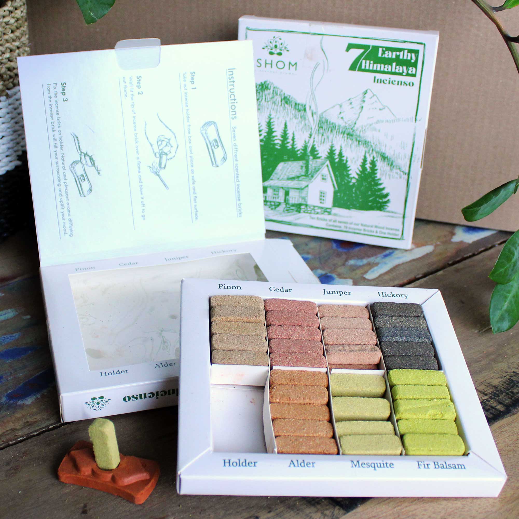Ishom Earthy Himalaya Resin Incense Bricks Set (70 Pieces) & Burner4