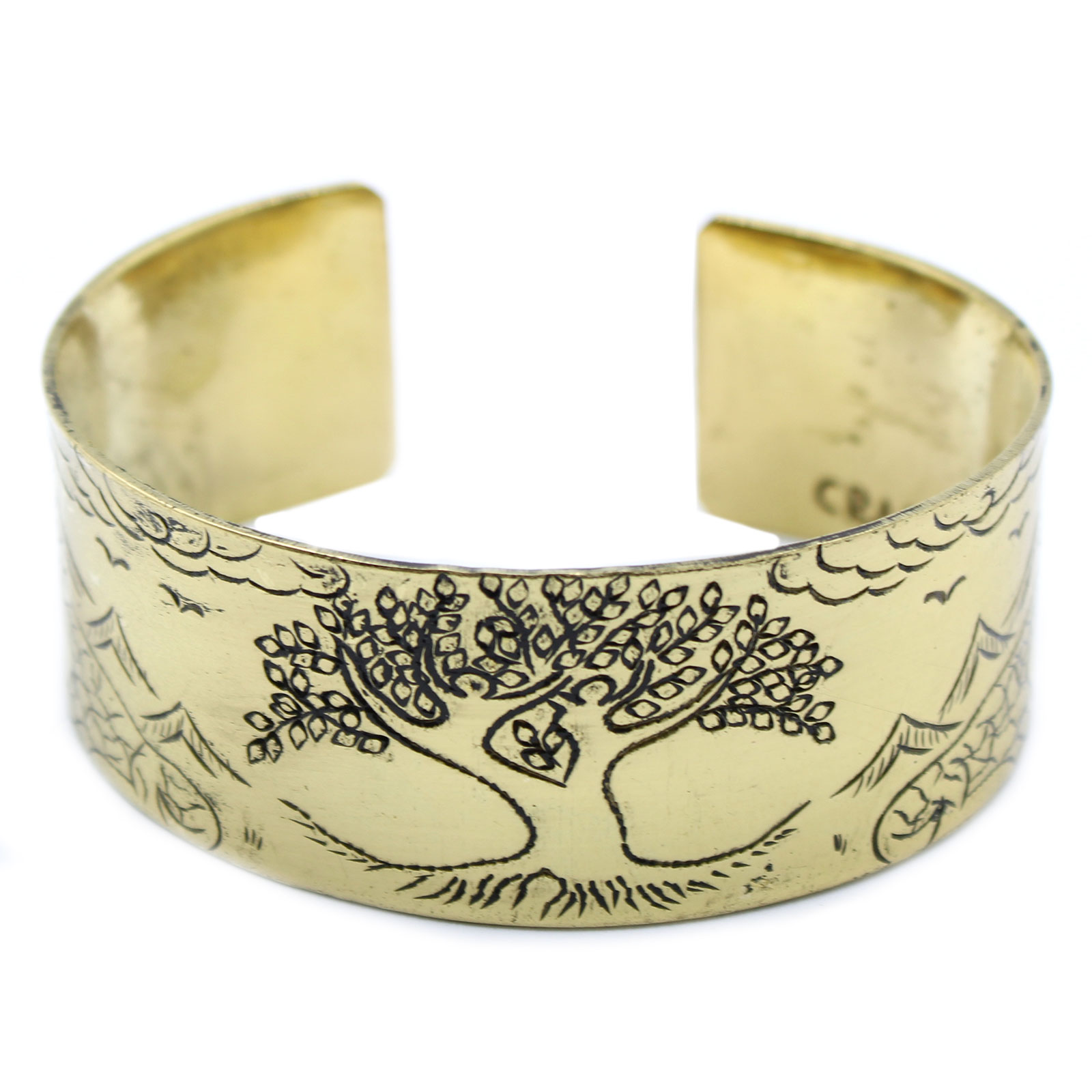 Handcrafted Brass Tibetan Mantra Bangle - Tree of Life