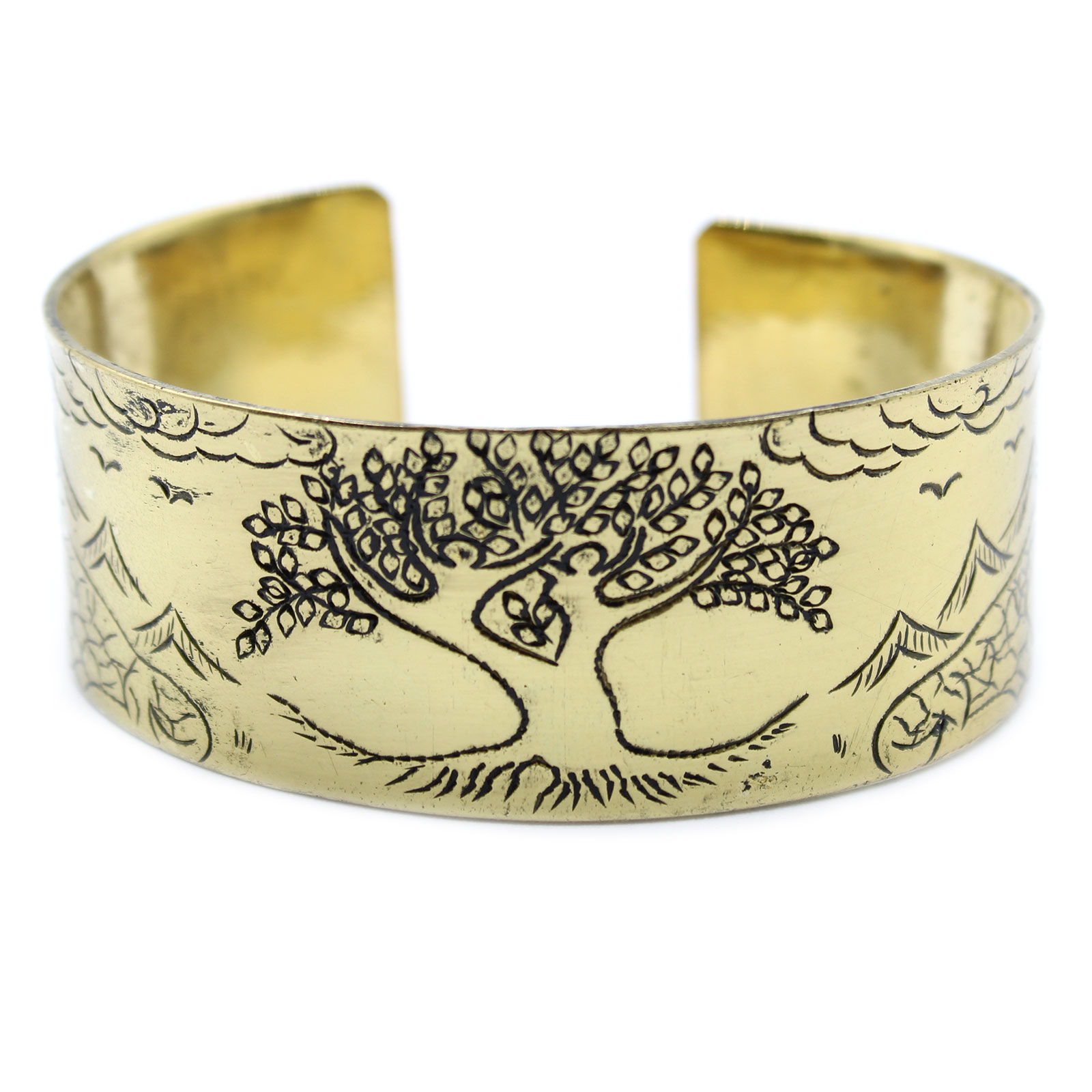 Handcrafted Brass Tibetan Mantra Bangle - Tree of Life1