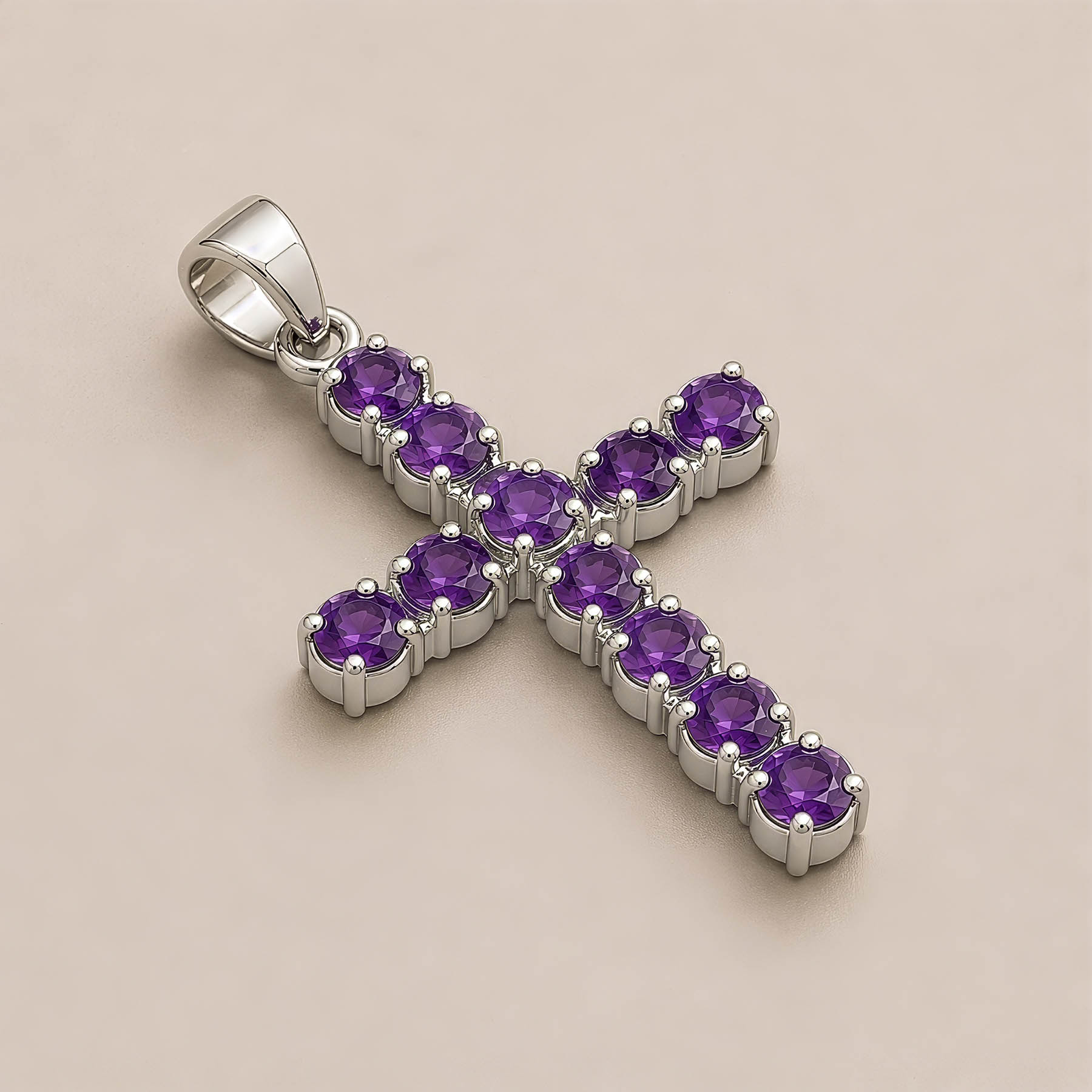 Natural Amethyst Cross Pendant with 45cm Silver-Plated Chain1