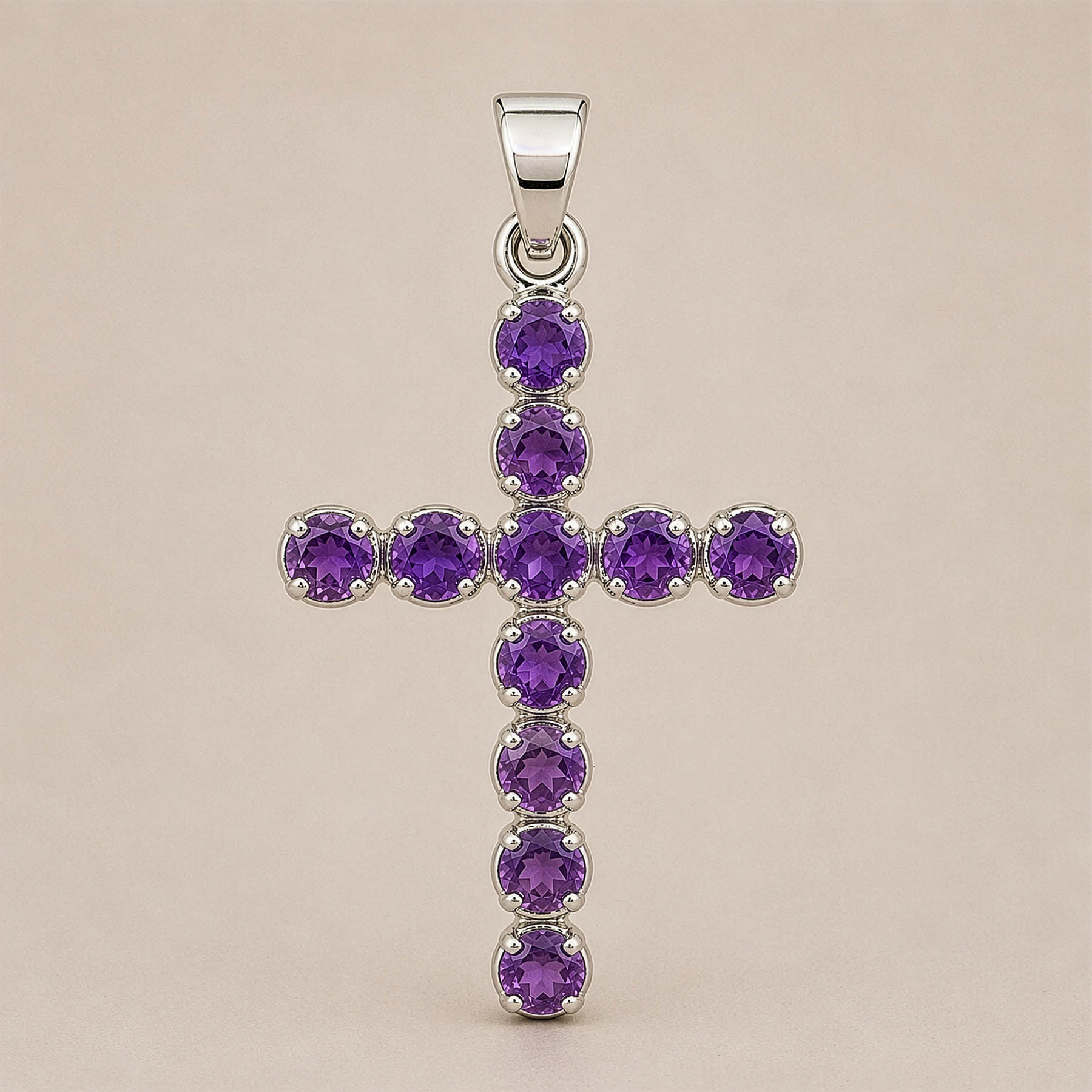 Natural Amethyst Cross Pendant with 45cm Silver-Plated Chain3