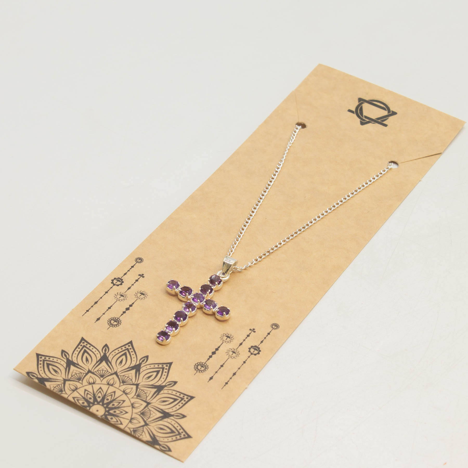 Natural Amethyst Cross Pendant with 45cm Silver-Plated Chain5