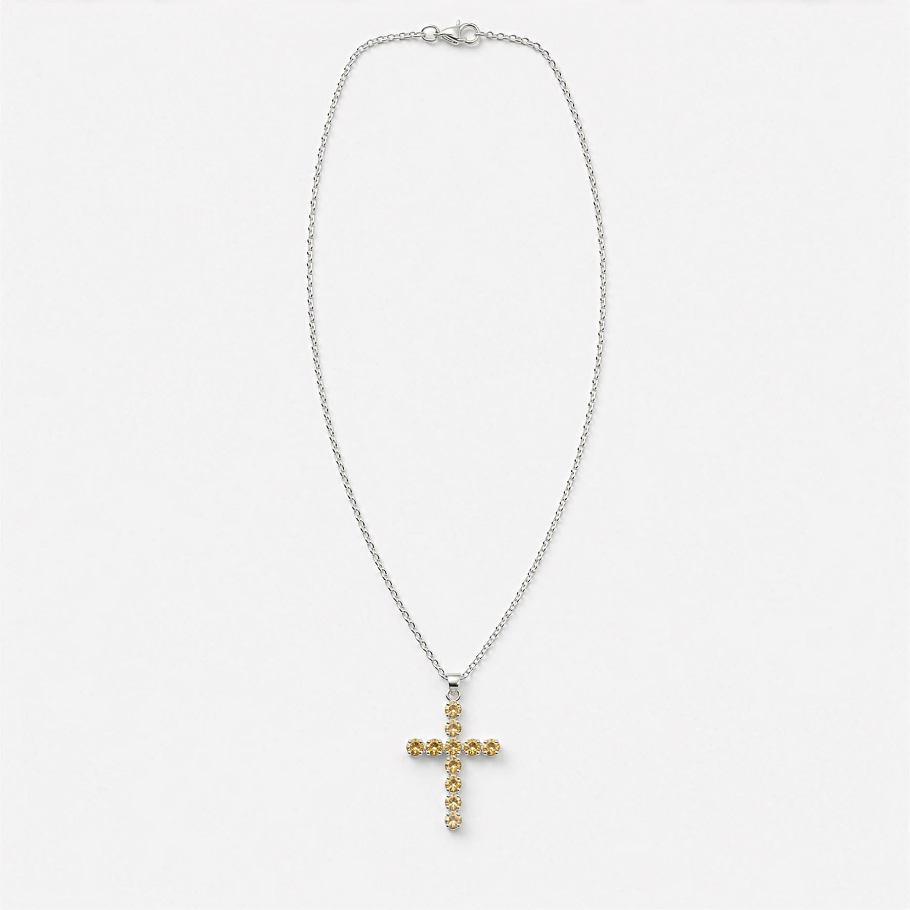 Natural Citrine Cross Pendant with 45cm Silver-Plated Chain