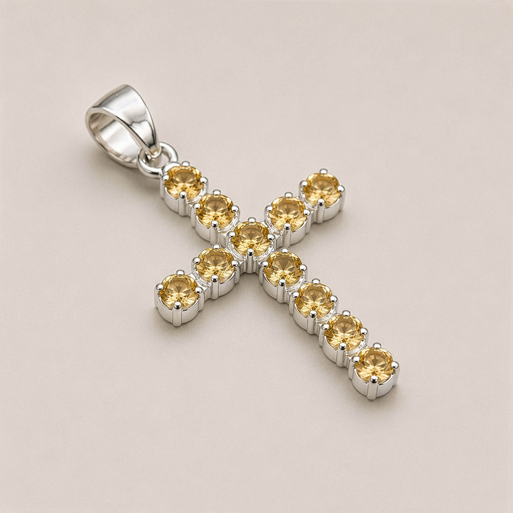 Natural Citrine Cross Pendant with 45cm Silver-Plated Chain1
