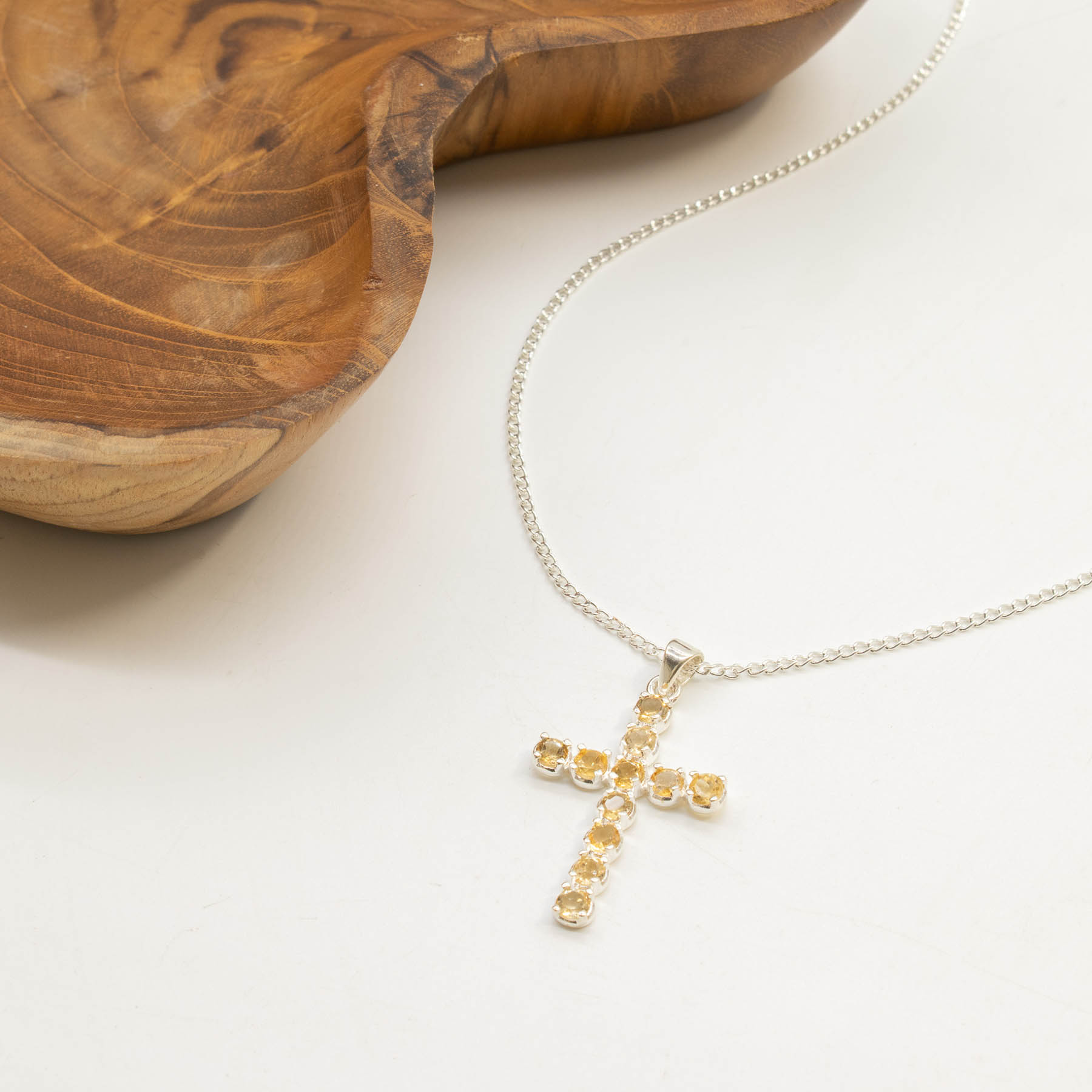 Natural Citrine Cross Pendant with 45cm Silver-Plated Chain2