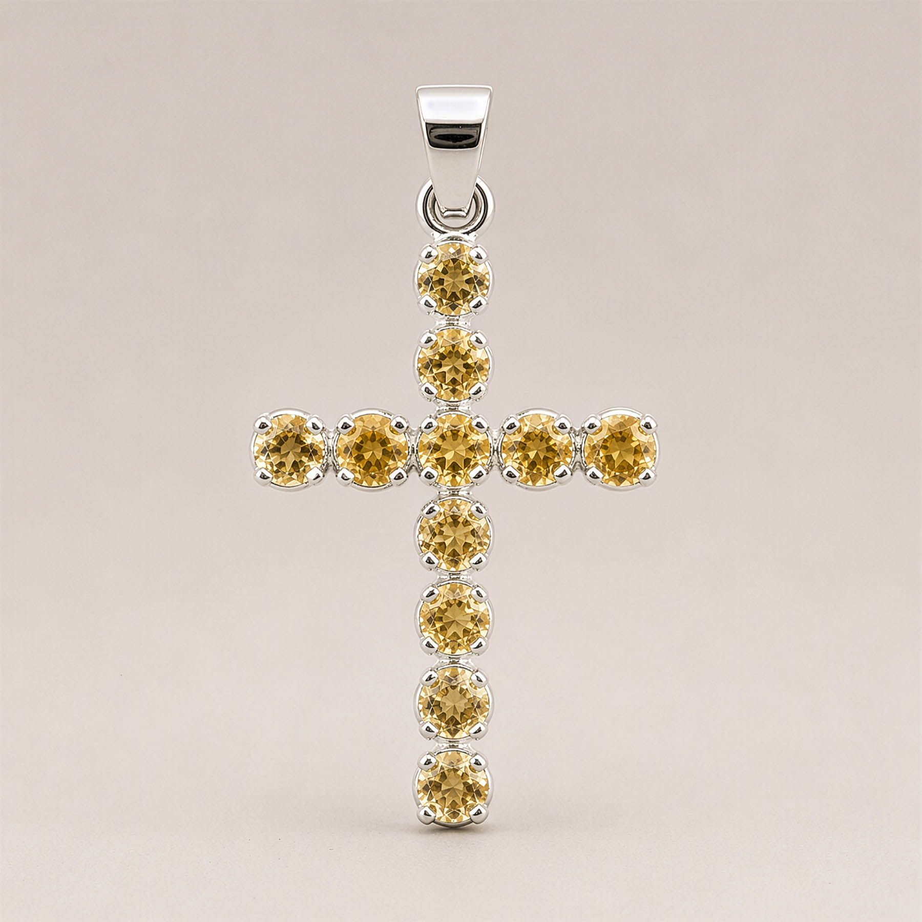 Natural Citrine Cross Pendant with 45cm Silver-Plated Chain3