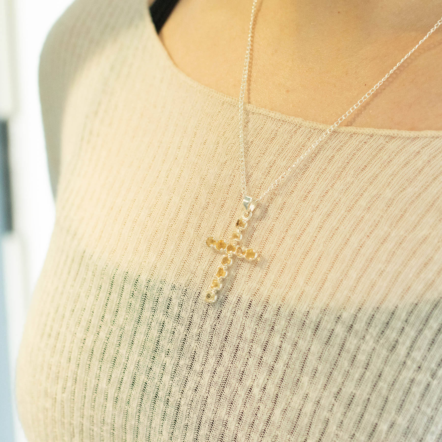 Natural Citrine Cross Pendant with 45cm Silver-Plated Chain4