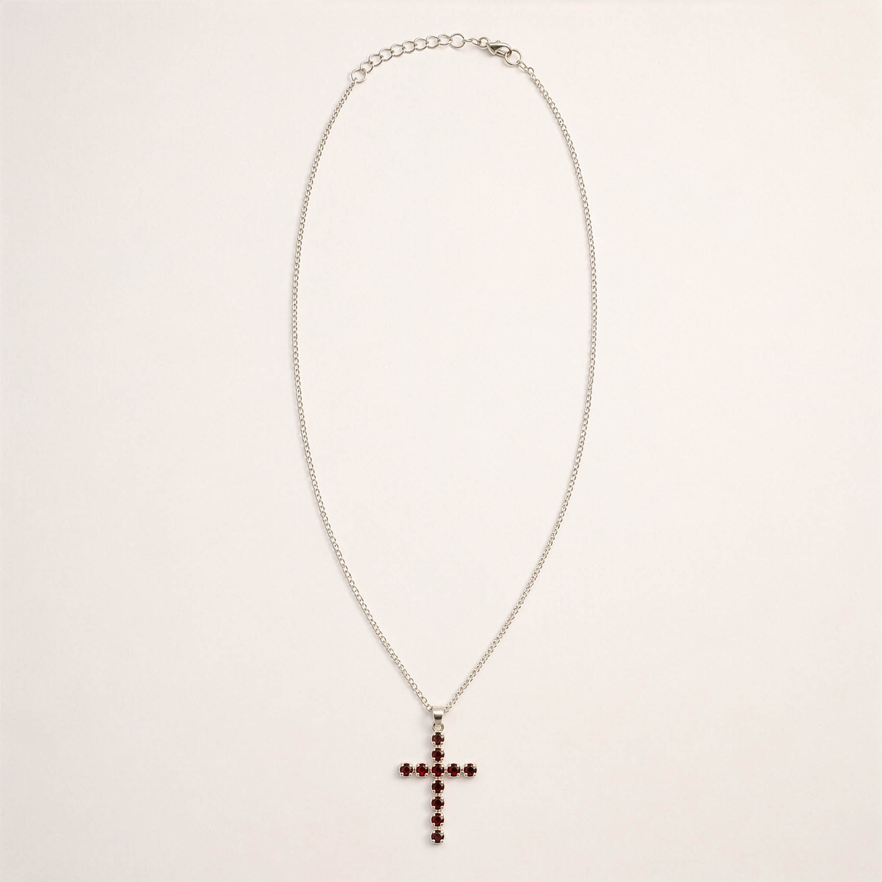 Natural Garnet Cross Pendant with 45cm Silver-Plated Chain