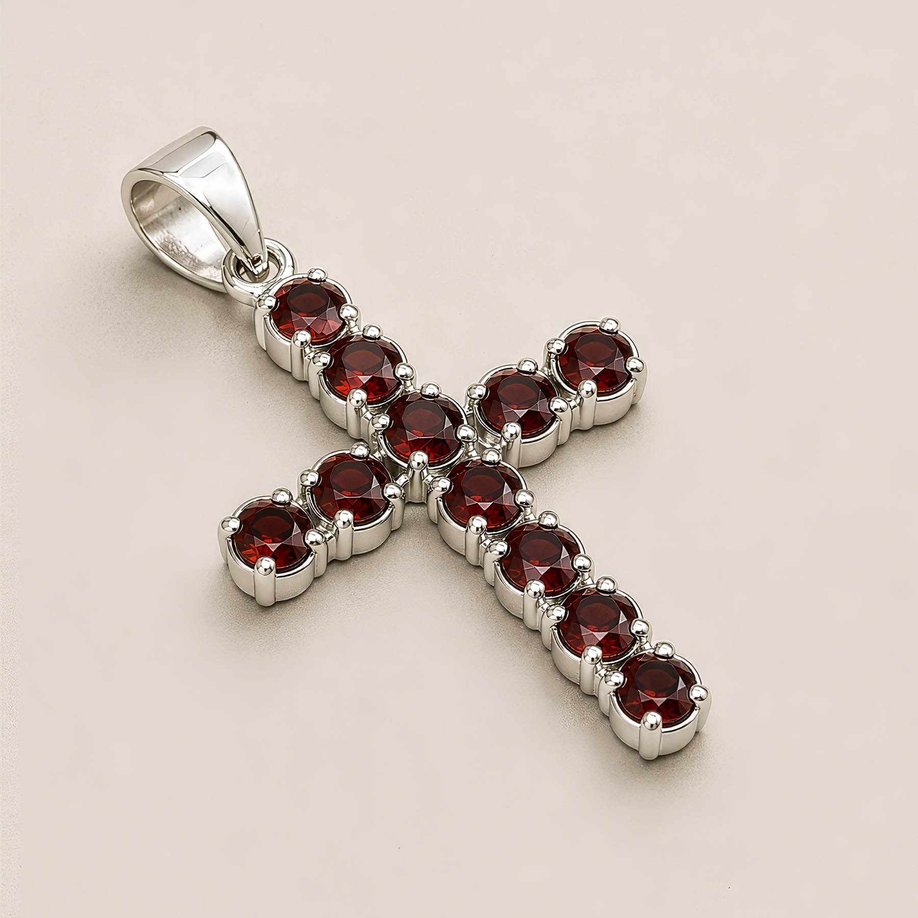 Natural Garnet Cross Pendant with 45cm Silver-Plated Chain1