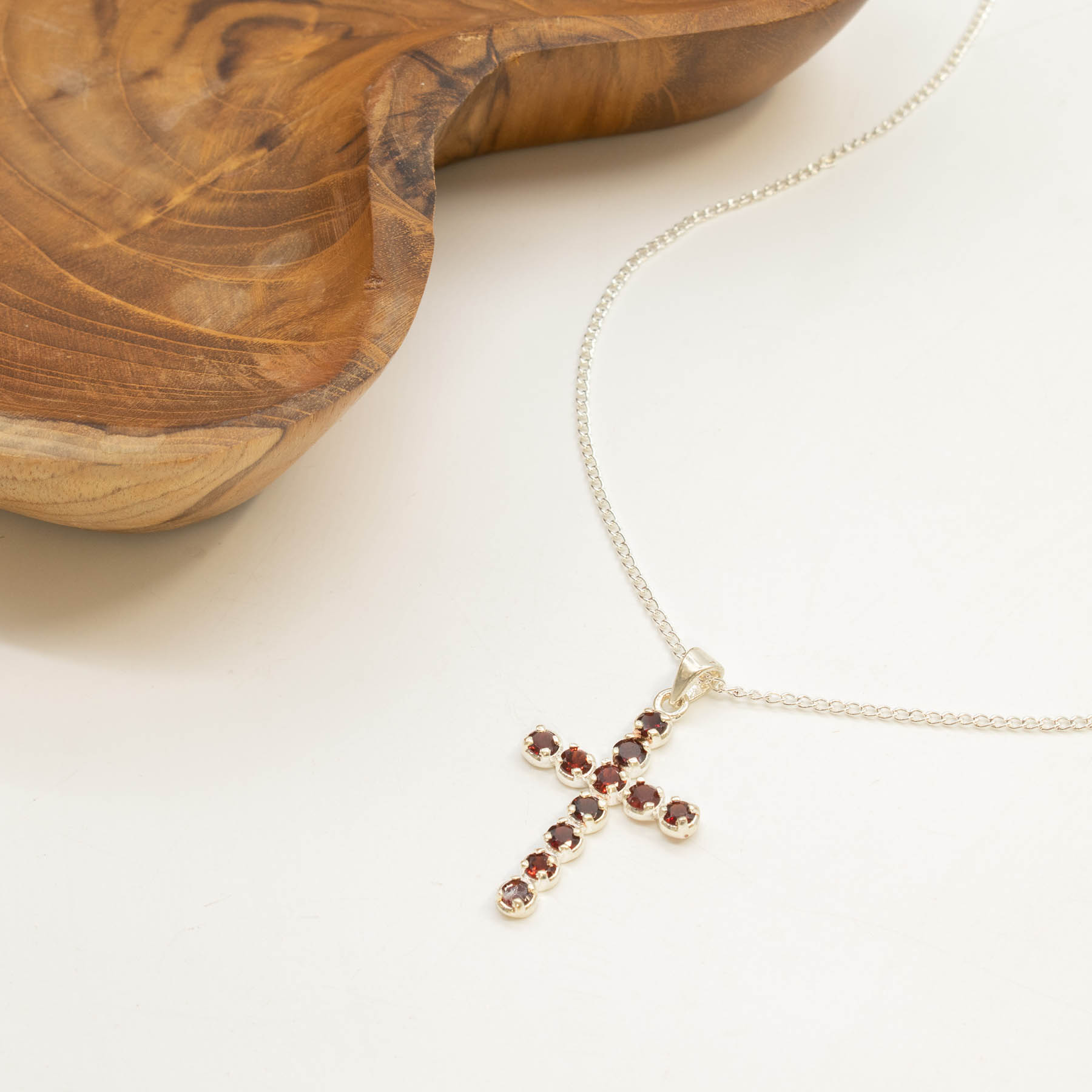 Natural Garnet Cross Pendant with 45cm Silver-Plated Chain2