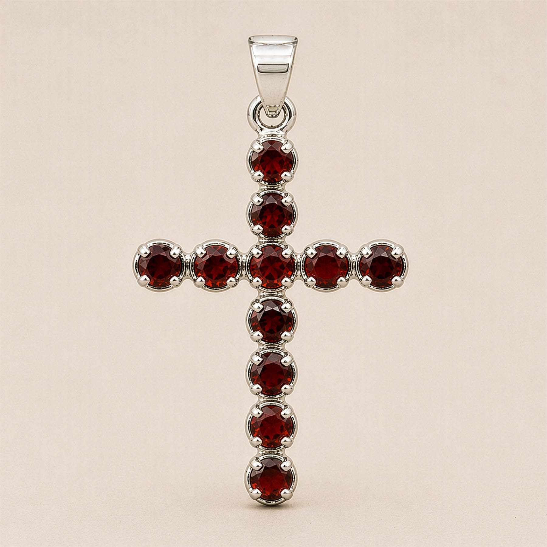 Natural Garnet Cross Pendant with 45cm Silver-Plated Chain3