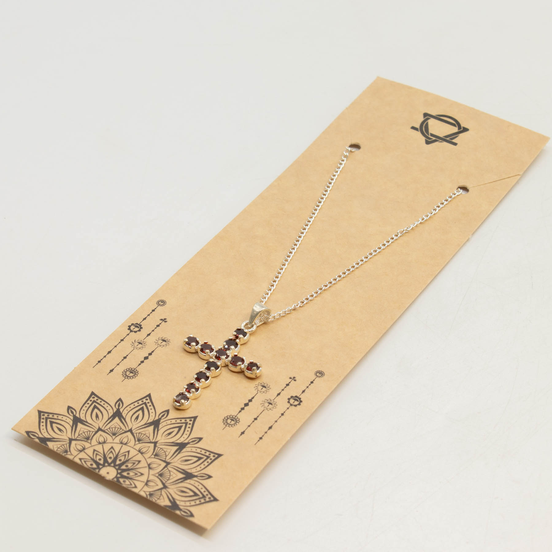 Natural Garnet Cross Pendant with 45cm Silver-Plated Chain5
