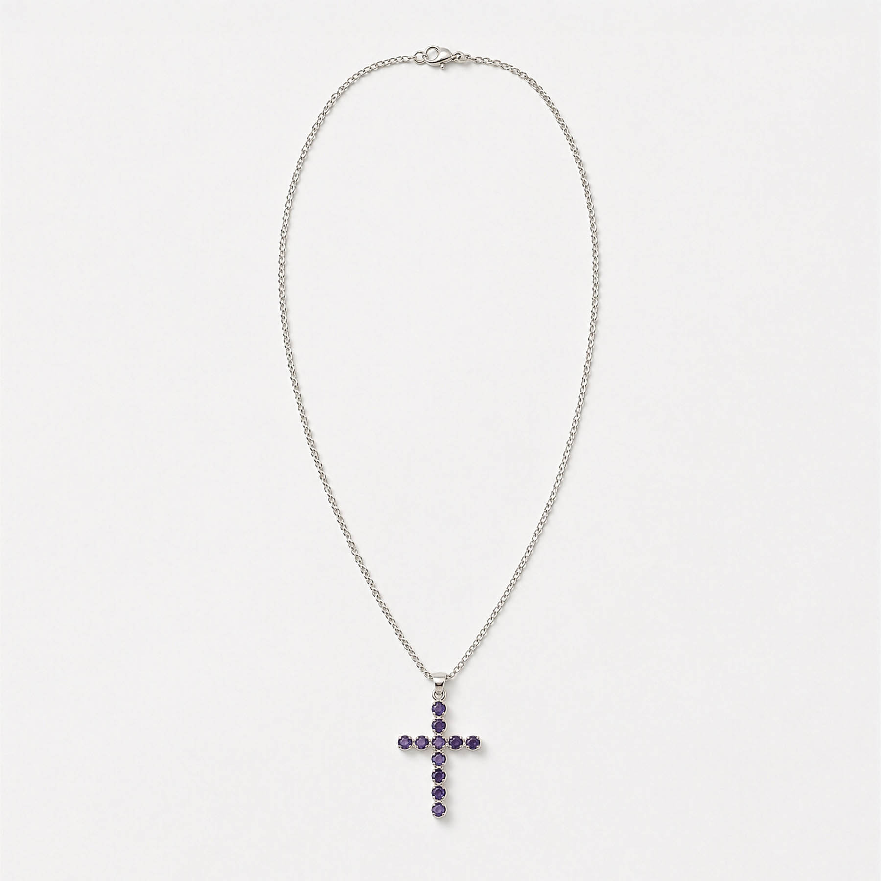 Natural Iolite Cross Pendant with 45cm Silver-Plated Chain