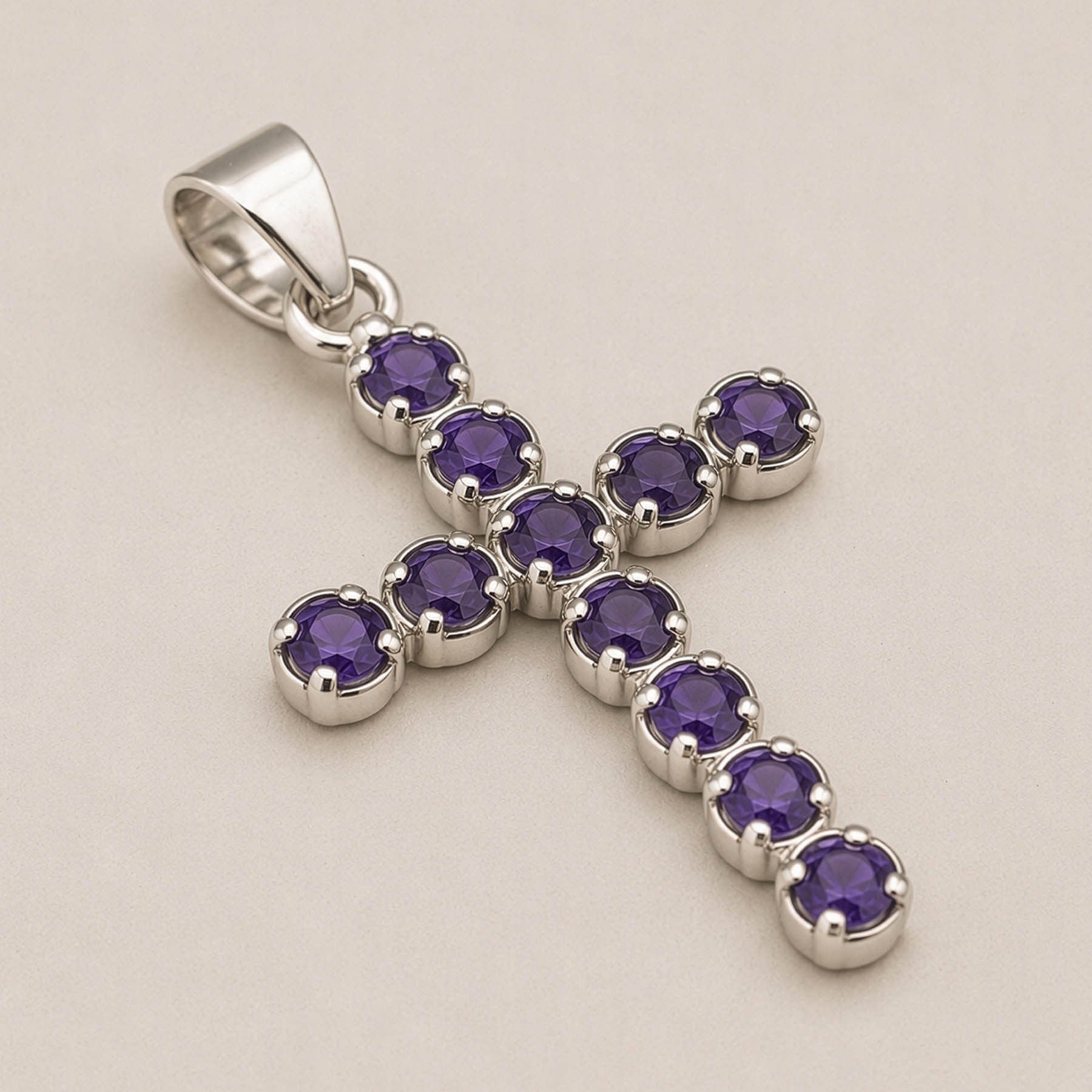 Natural Iolite Cross Pendant with 45cm Silver-Plated Chain1