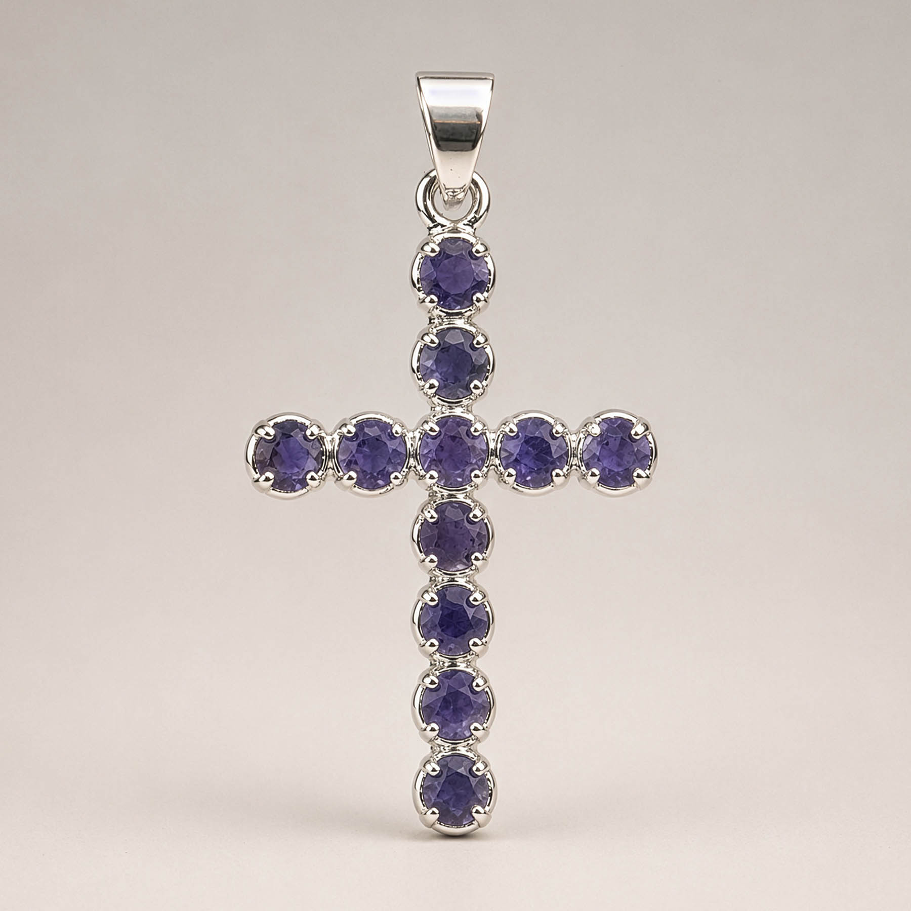 Natural Iolite Cross Pendant with 45cm Silver-Plated Chain3