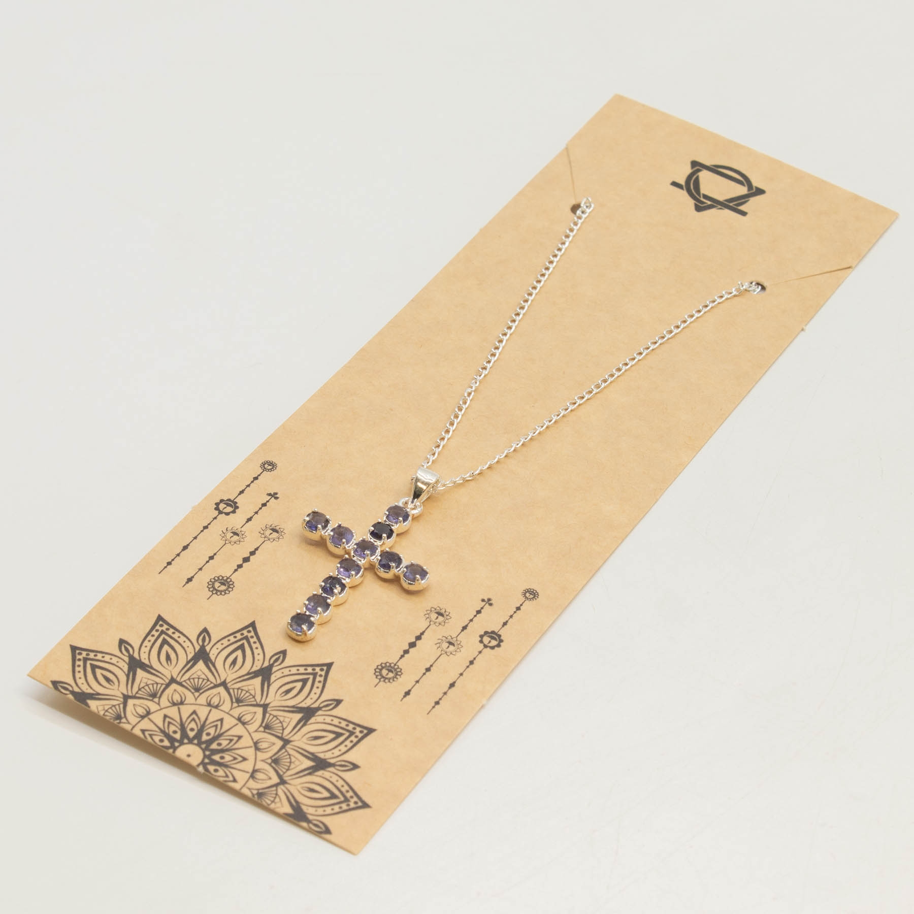 Natural Iolite Cross Pendant with 45cm Silver-Plated Chain5