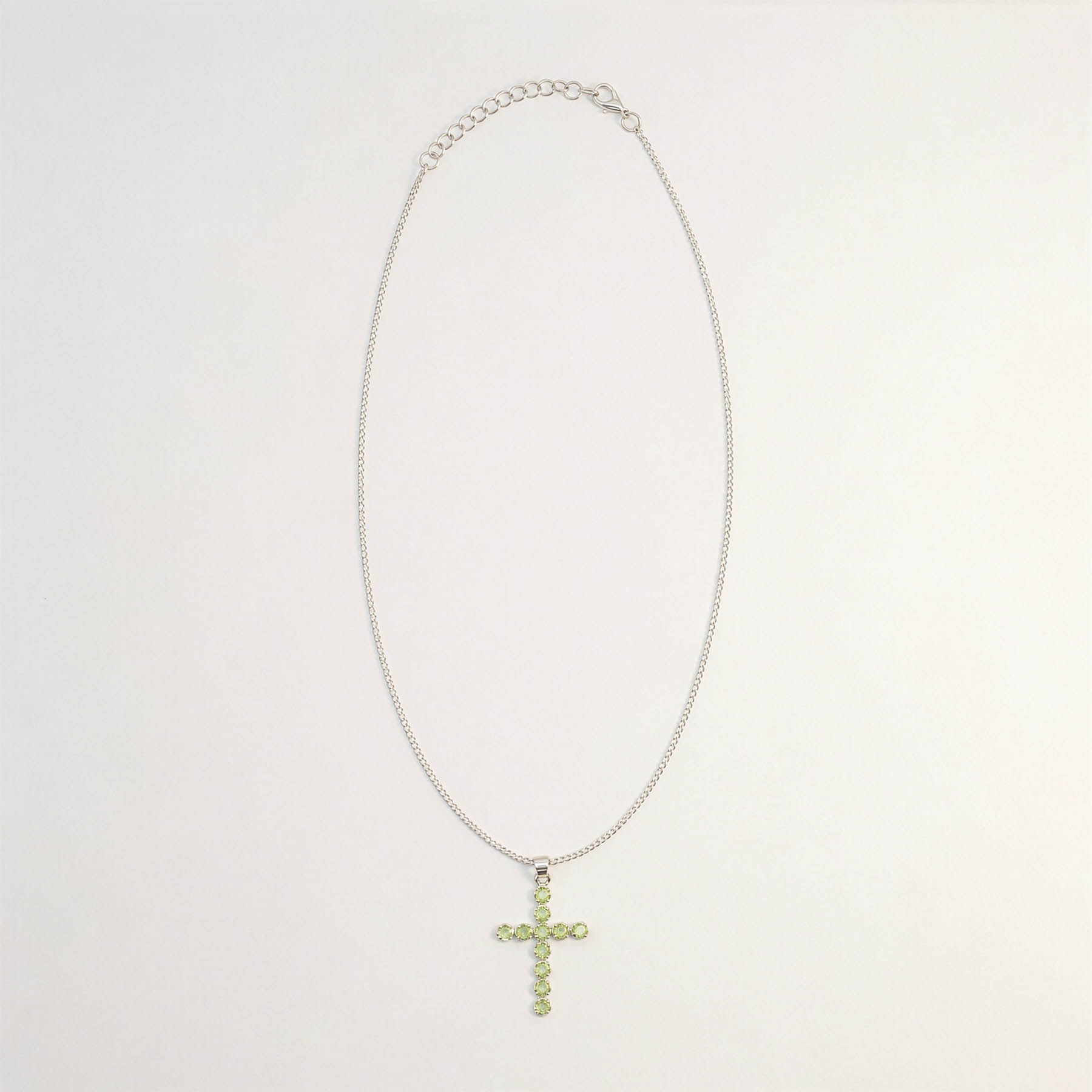 Natural Peridot Cross Pendant with 45cm Silver-Plated Chain